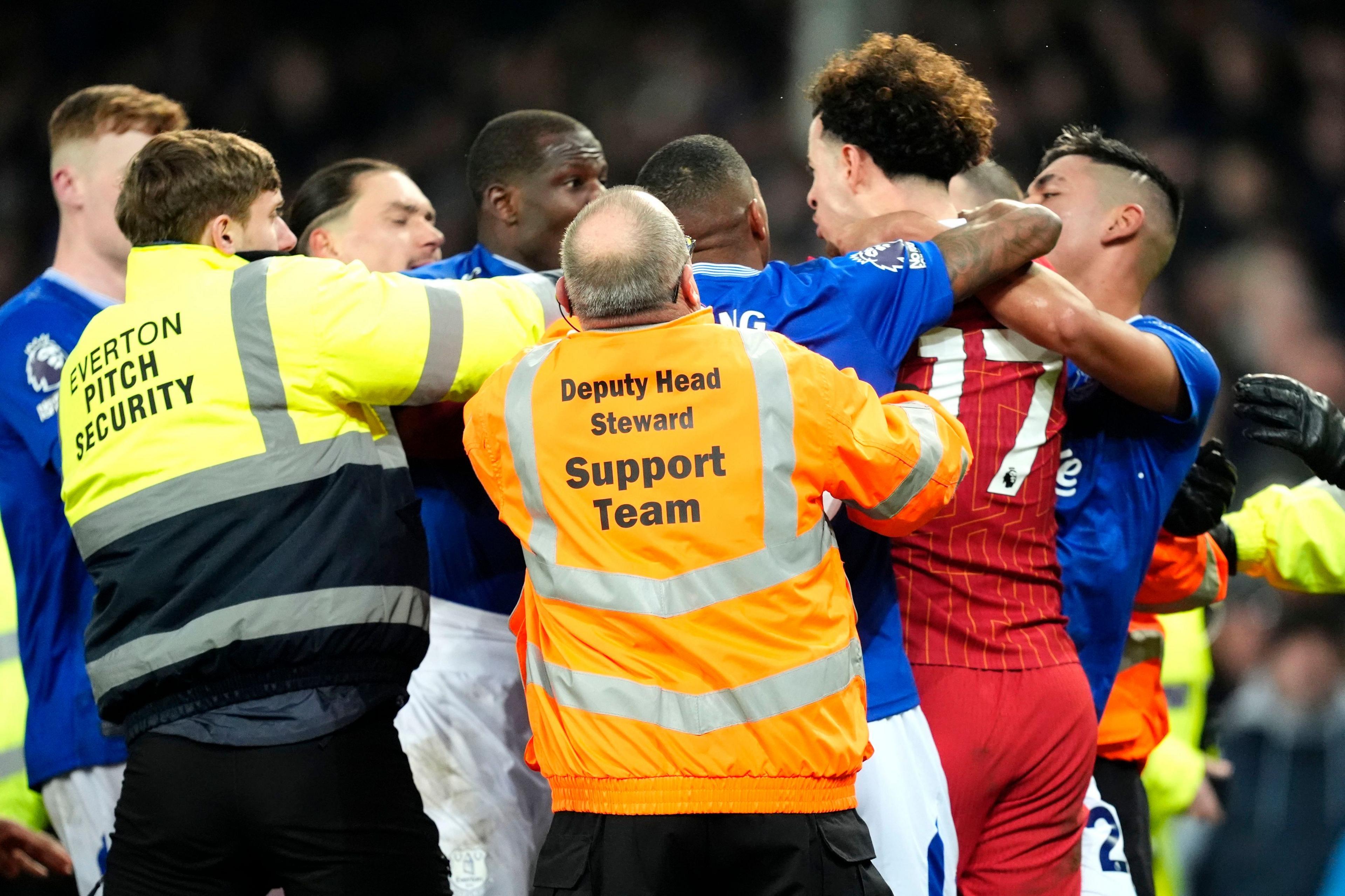 Players clash after James Tarkowski's late equaliser