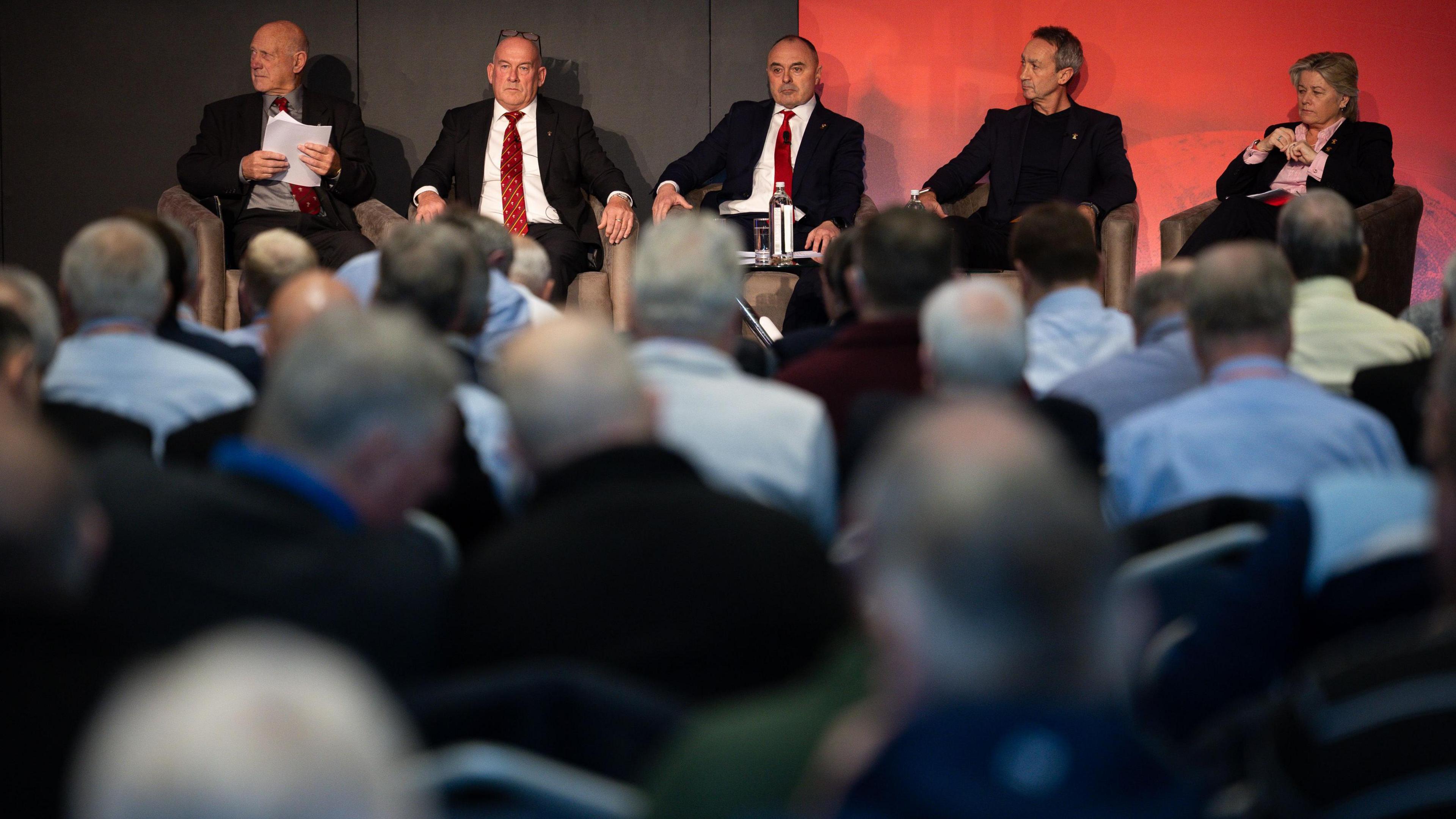 WRU chairman Richard Collier-Keywood, chief commercial officer Leighton Davies, director of rugby and elite performance Dave Reddin and board member Amanda Bennett at the AGM