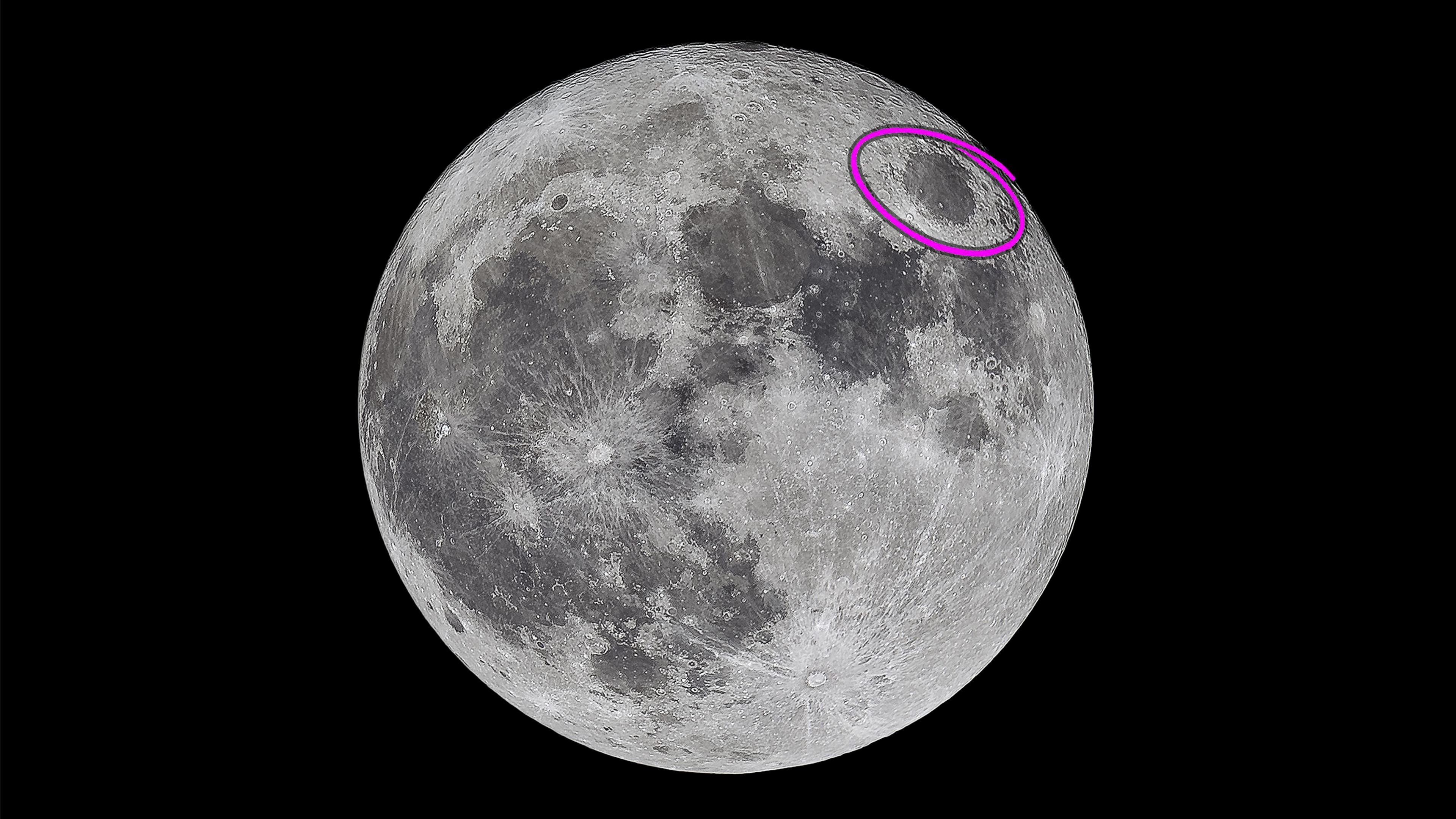 Sea of Crises (circled), a large crater on the Moon.