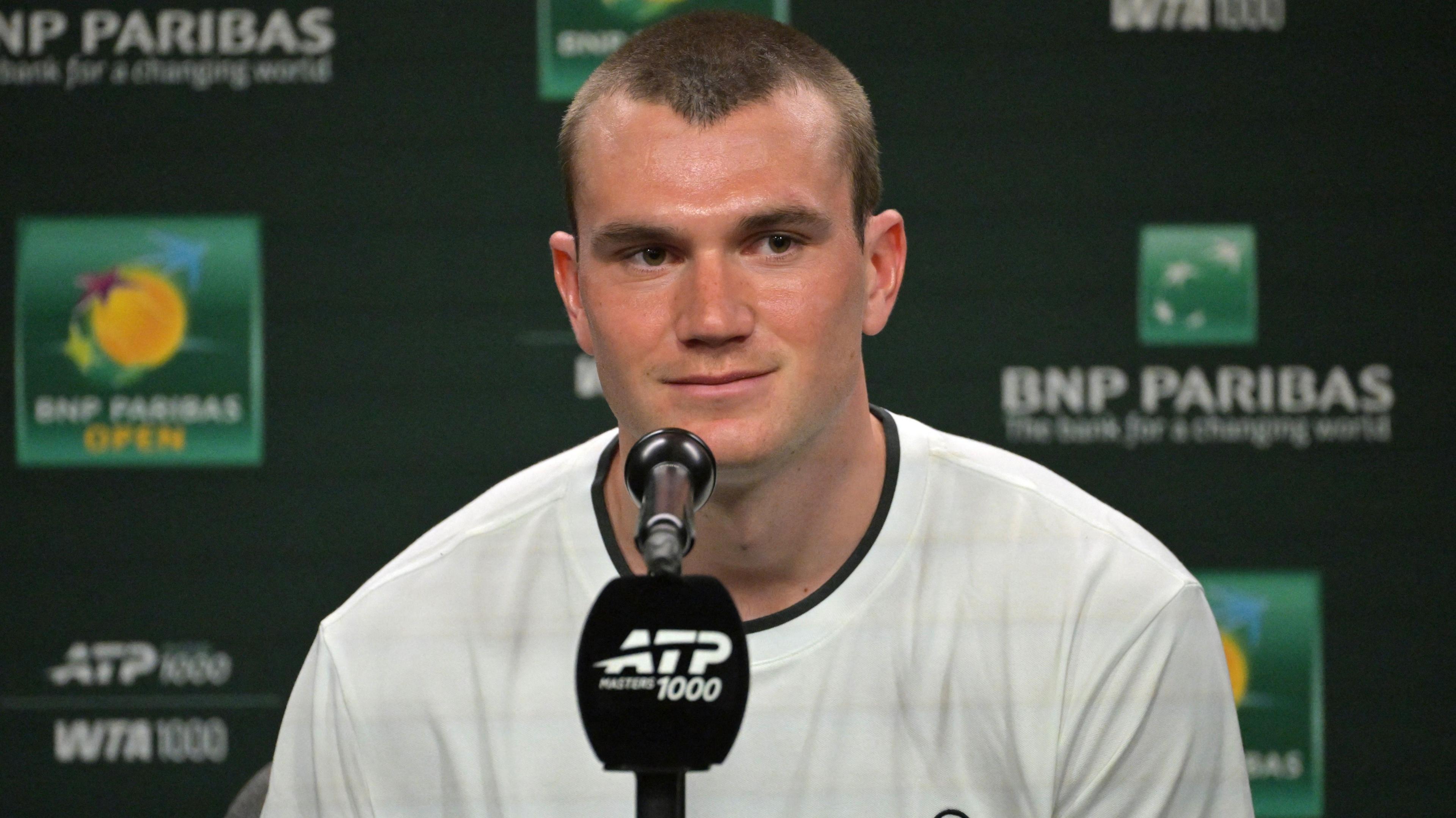 Jack Draper speaks at a news conference at Indian Wells