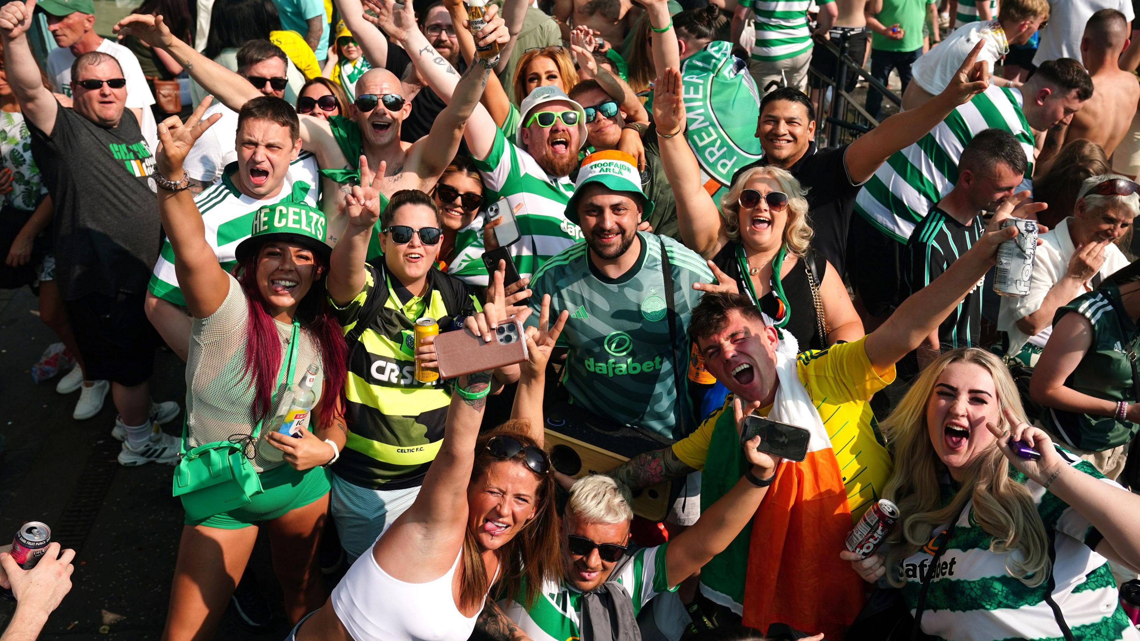 Celtic fans celebrate the title win
