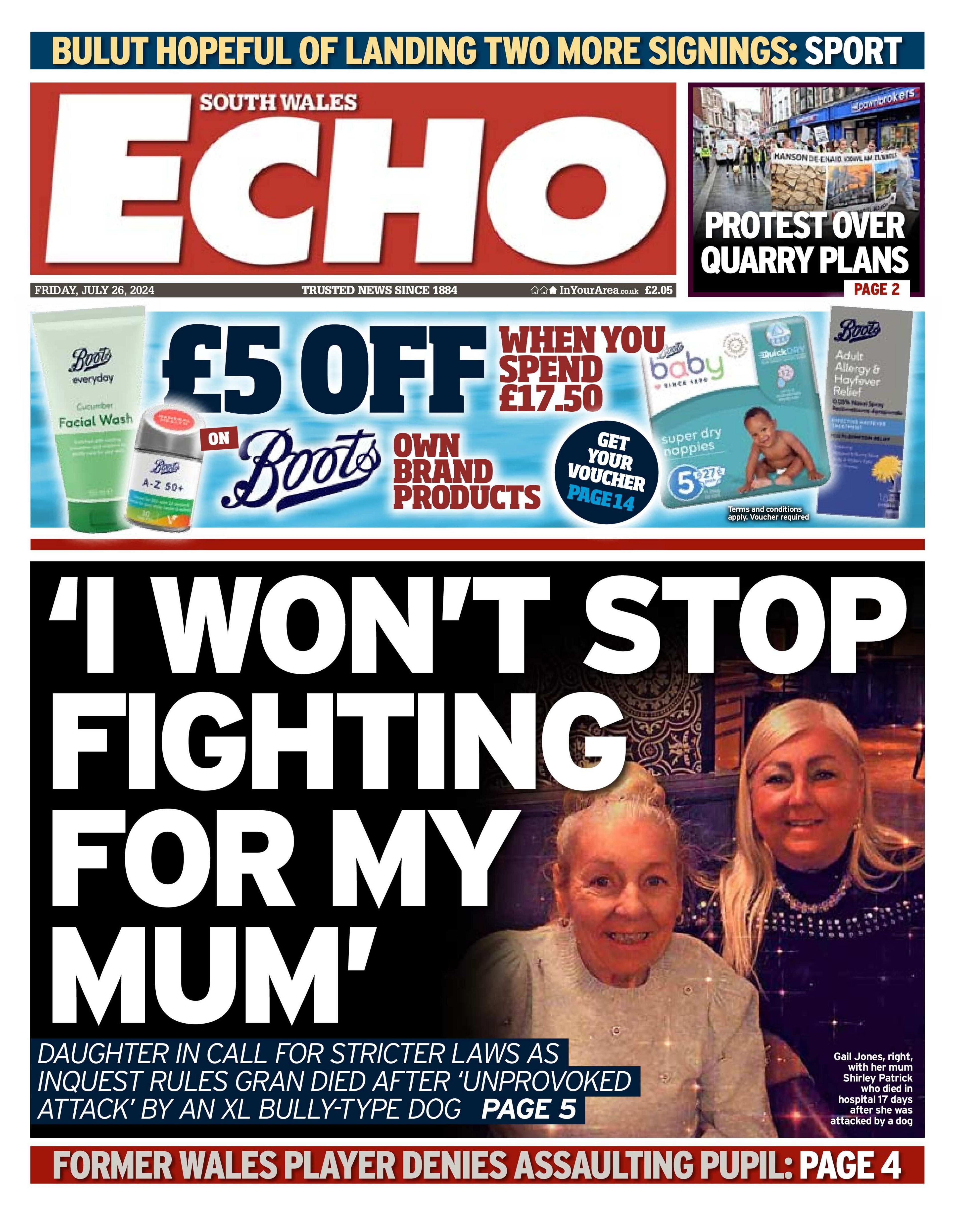South Wales Echo front page