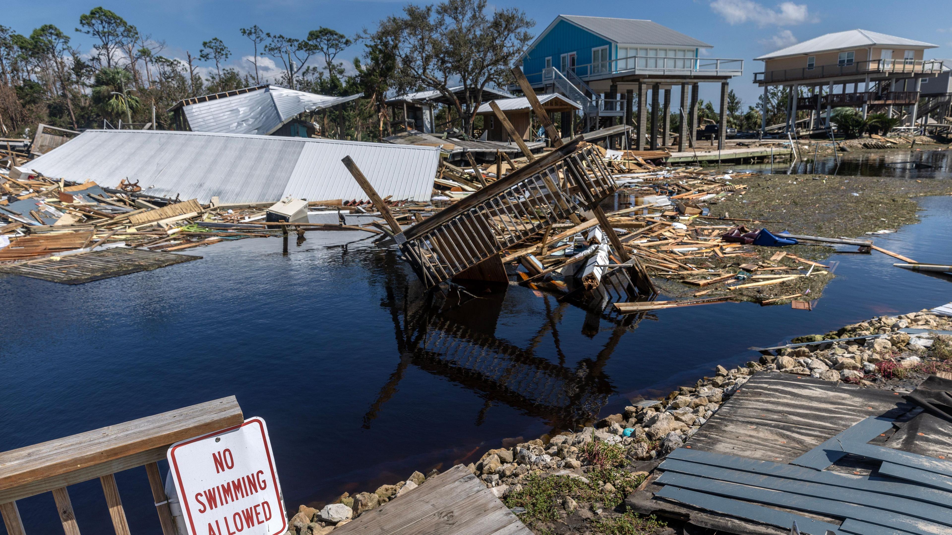 View of damages left behind by Hurricane Helene in Keaton Beach, Florida.