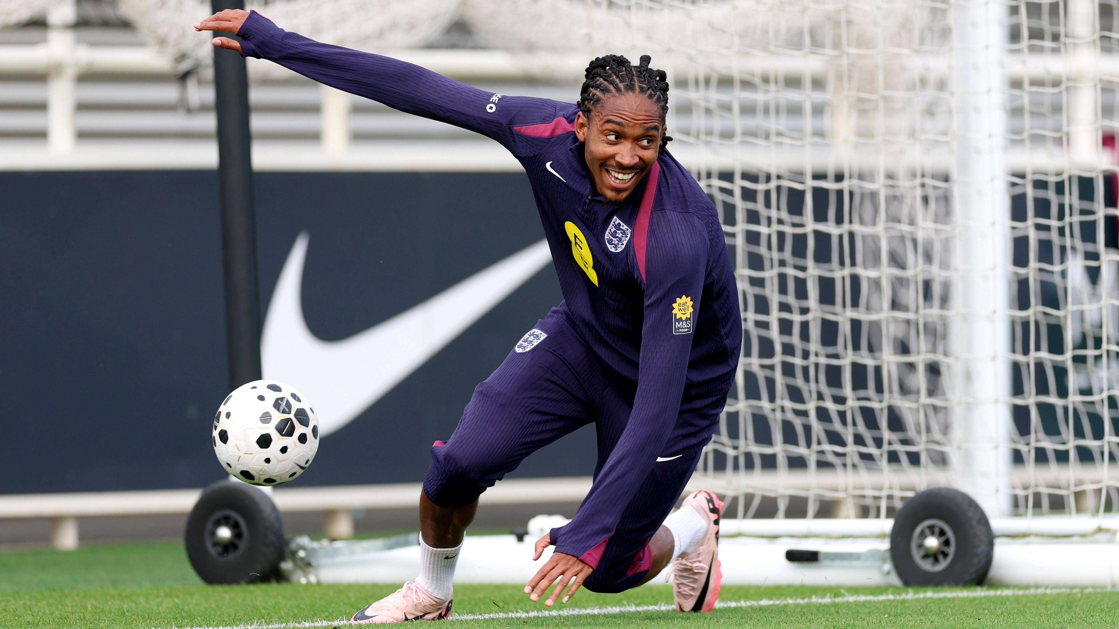 Djed Spence in England training kit during a session at St George's Park
