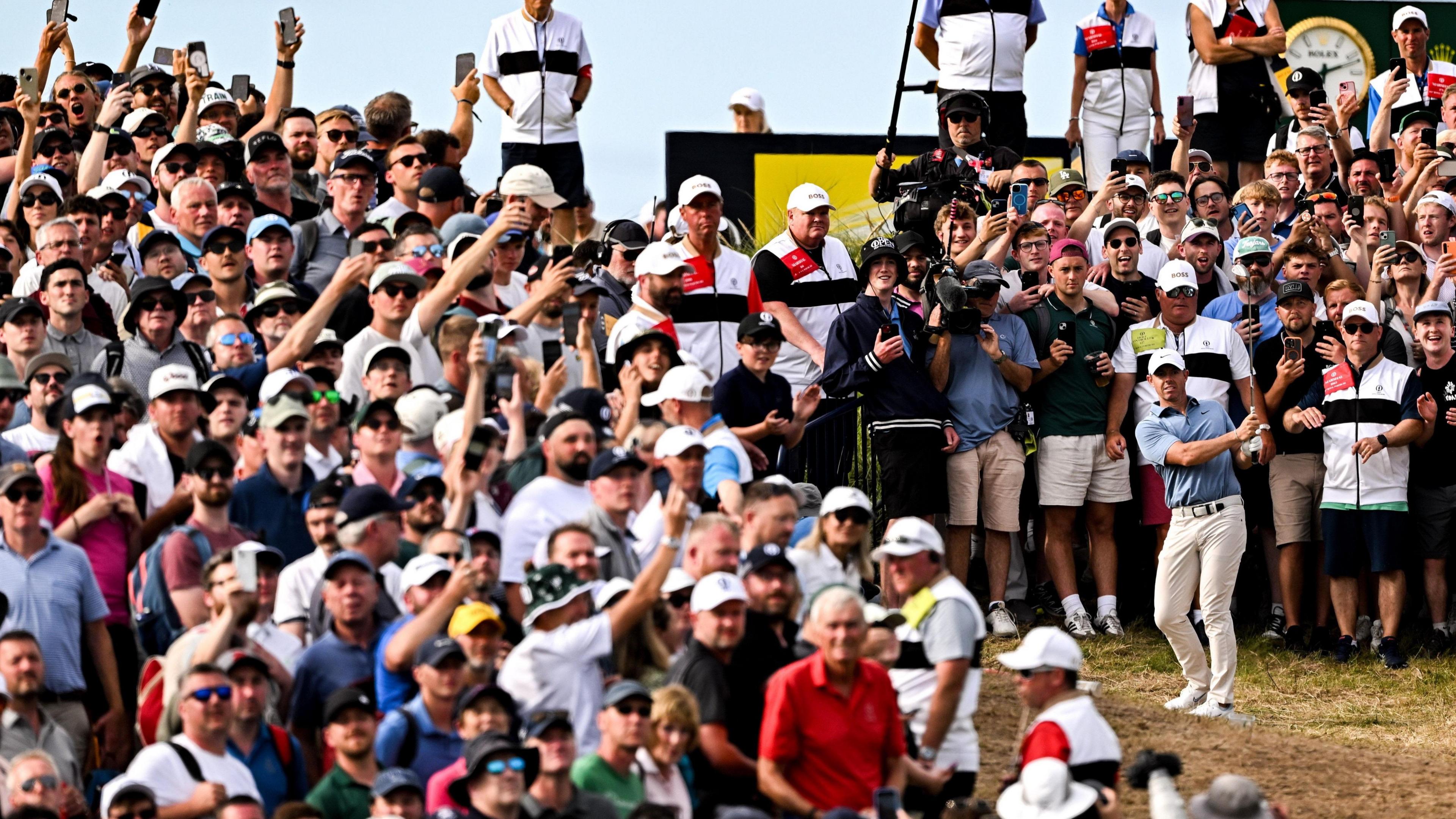 Rory McIlroy hits a shot from out of position on the 17th hole on Sunday 