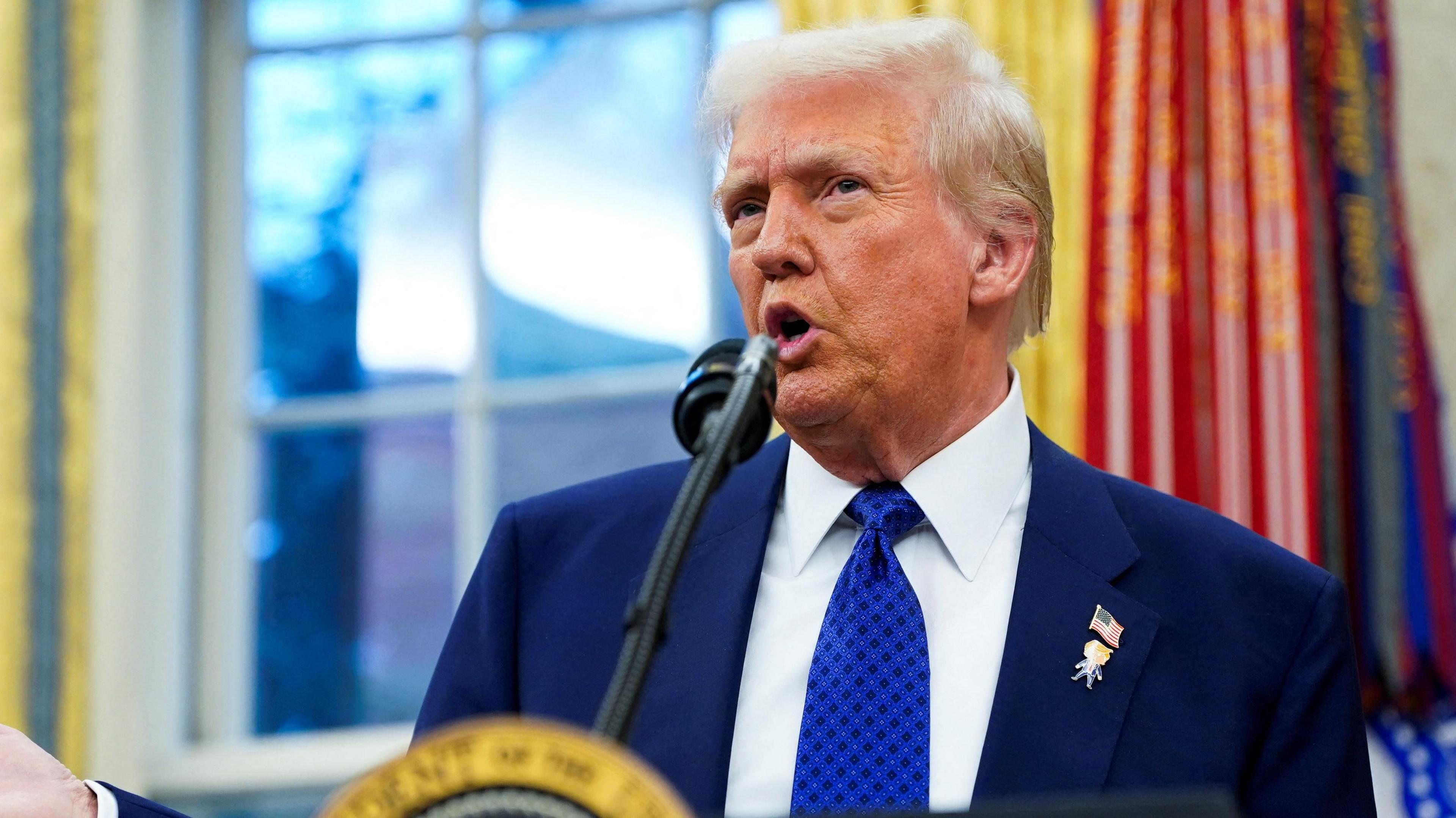 Donald trump speaking in the Oval Office on 12 February