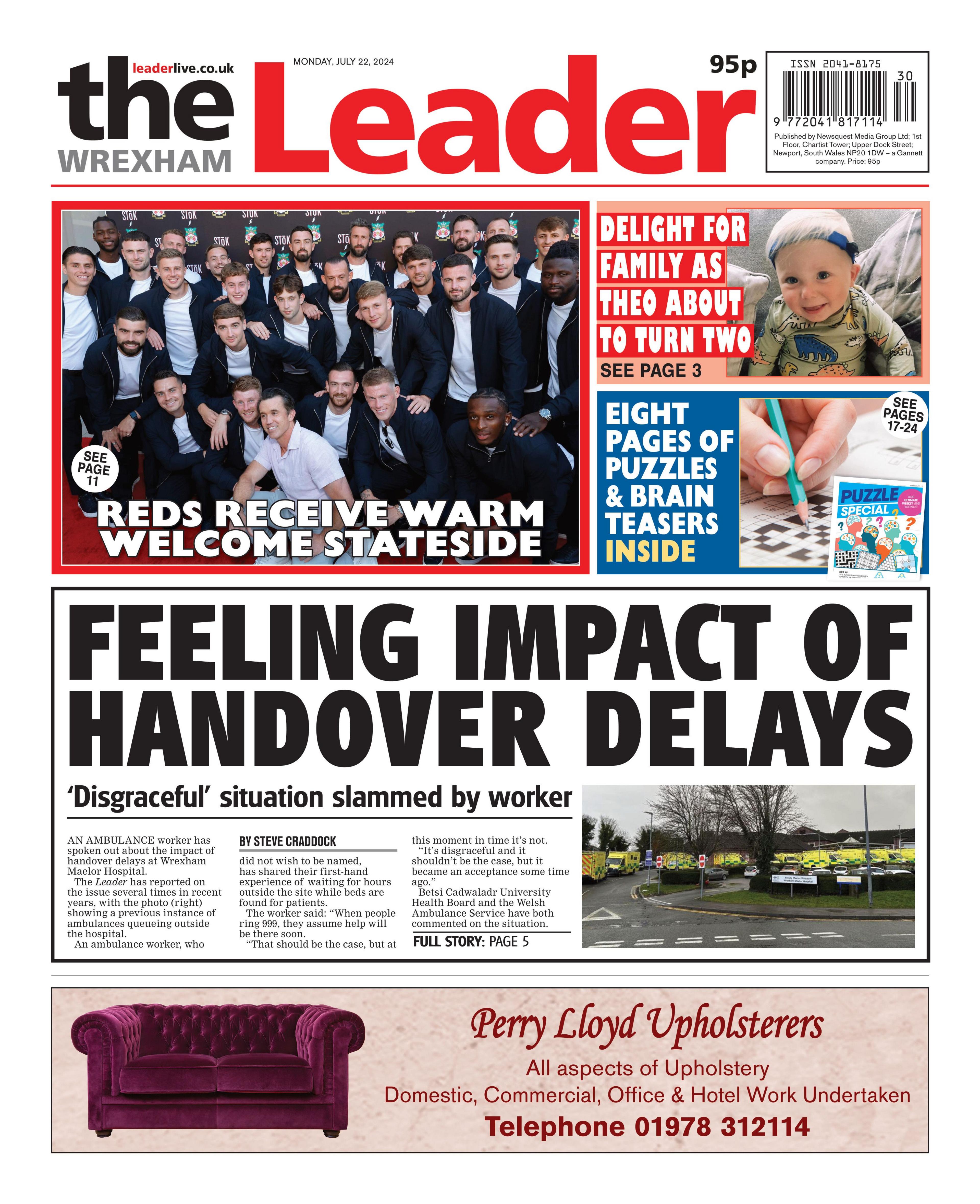 Front page of the Wrexham Leader 