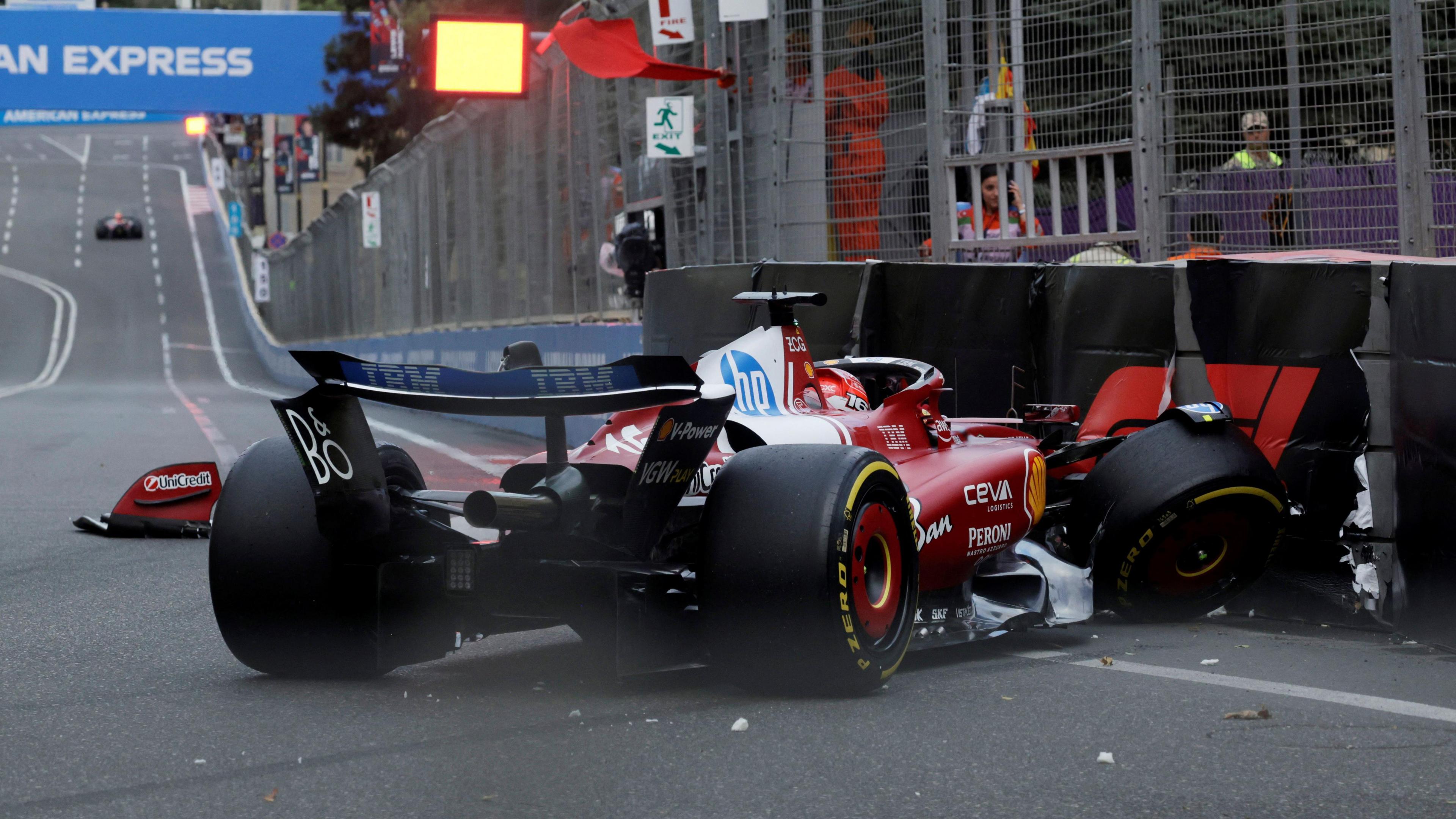 Ferrari's Charles Leclerc crashed into the barriers during qualifying for the Azerbaijan Grand Prix