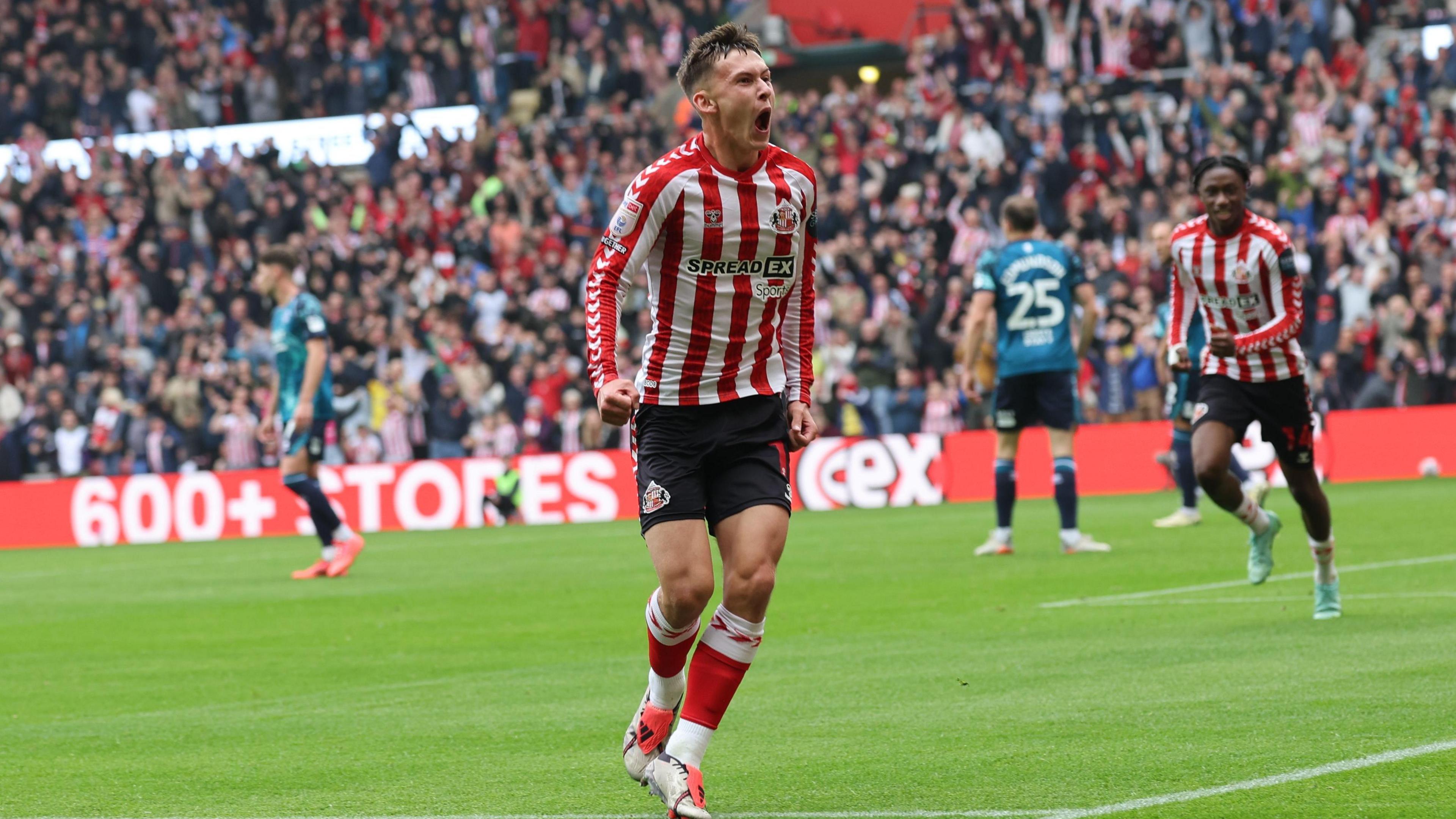 Chris Rigg celebrates scoring for Sunderland against Middlesbrough