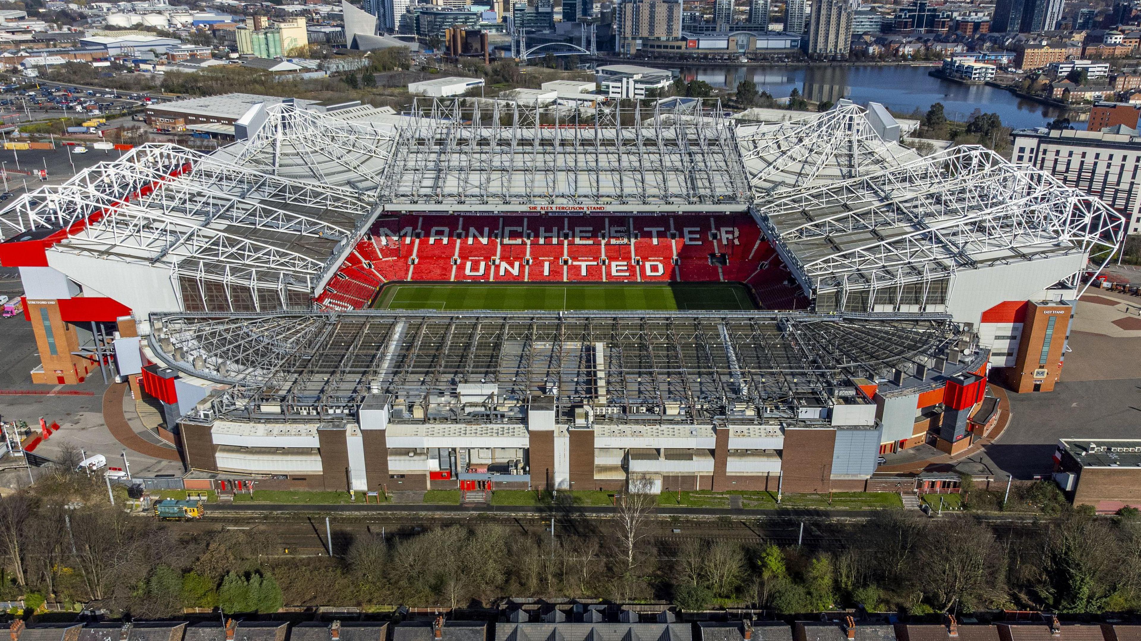 Aerial view of Manchester United's Old Trafford stadium. 