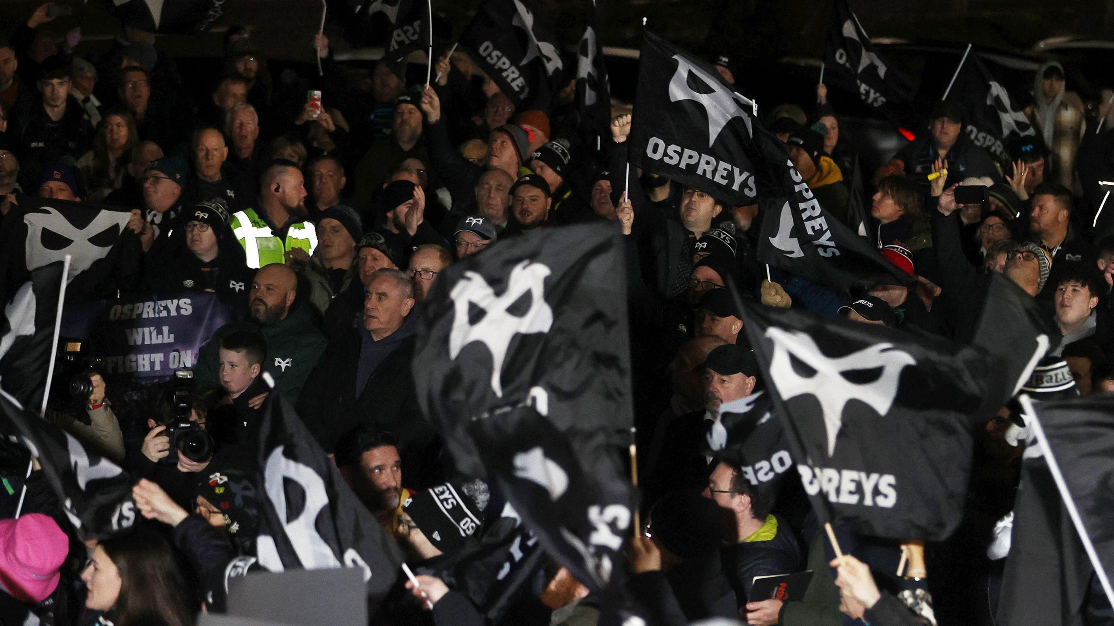 Ospreys fans demonstrating 