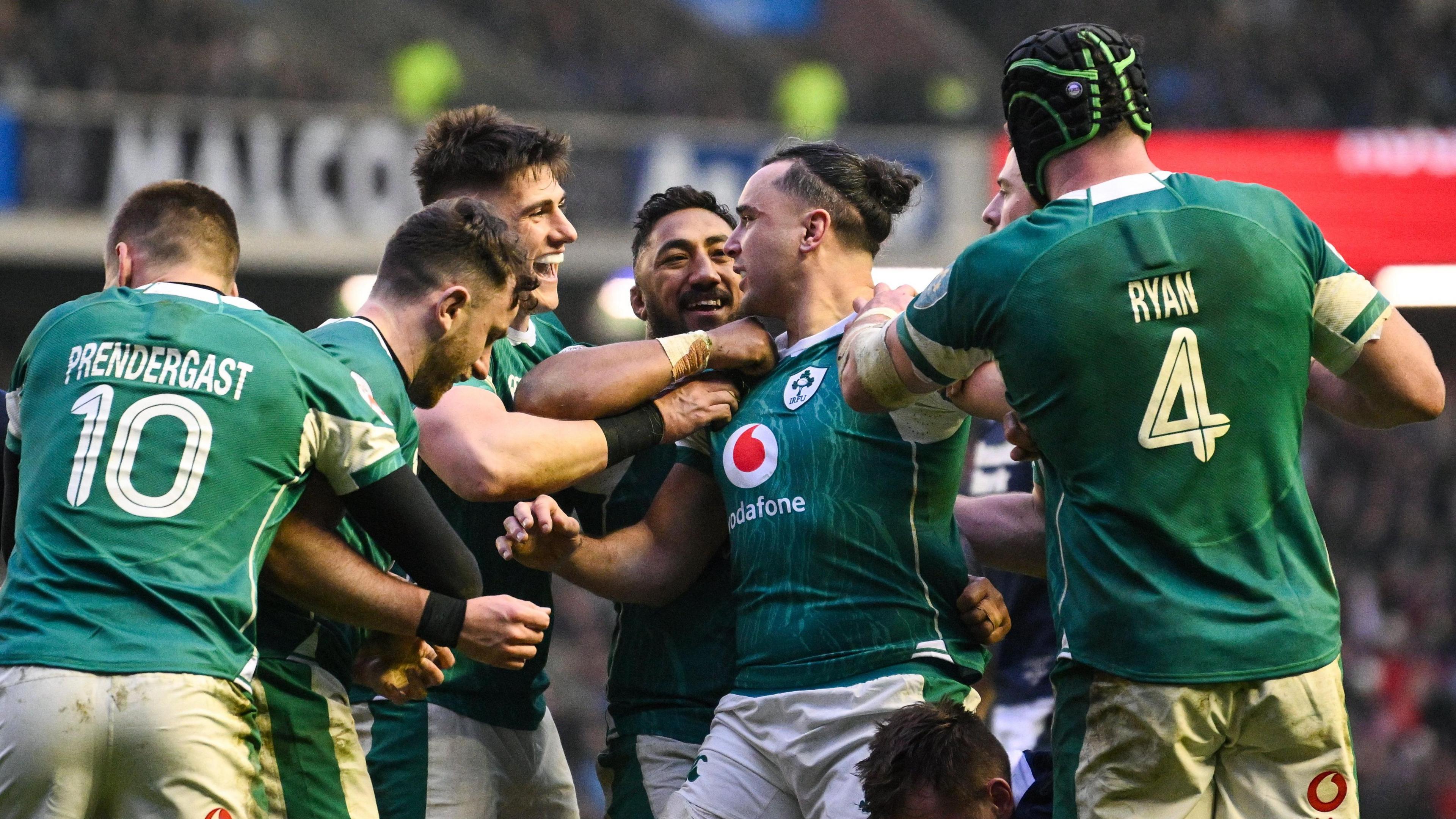 Ireland celebrate a try against Wales