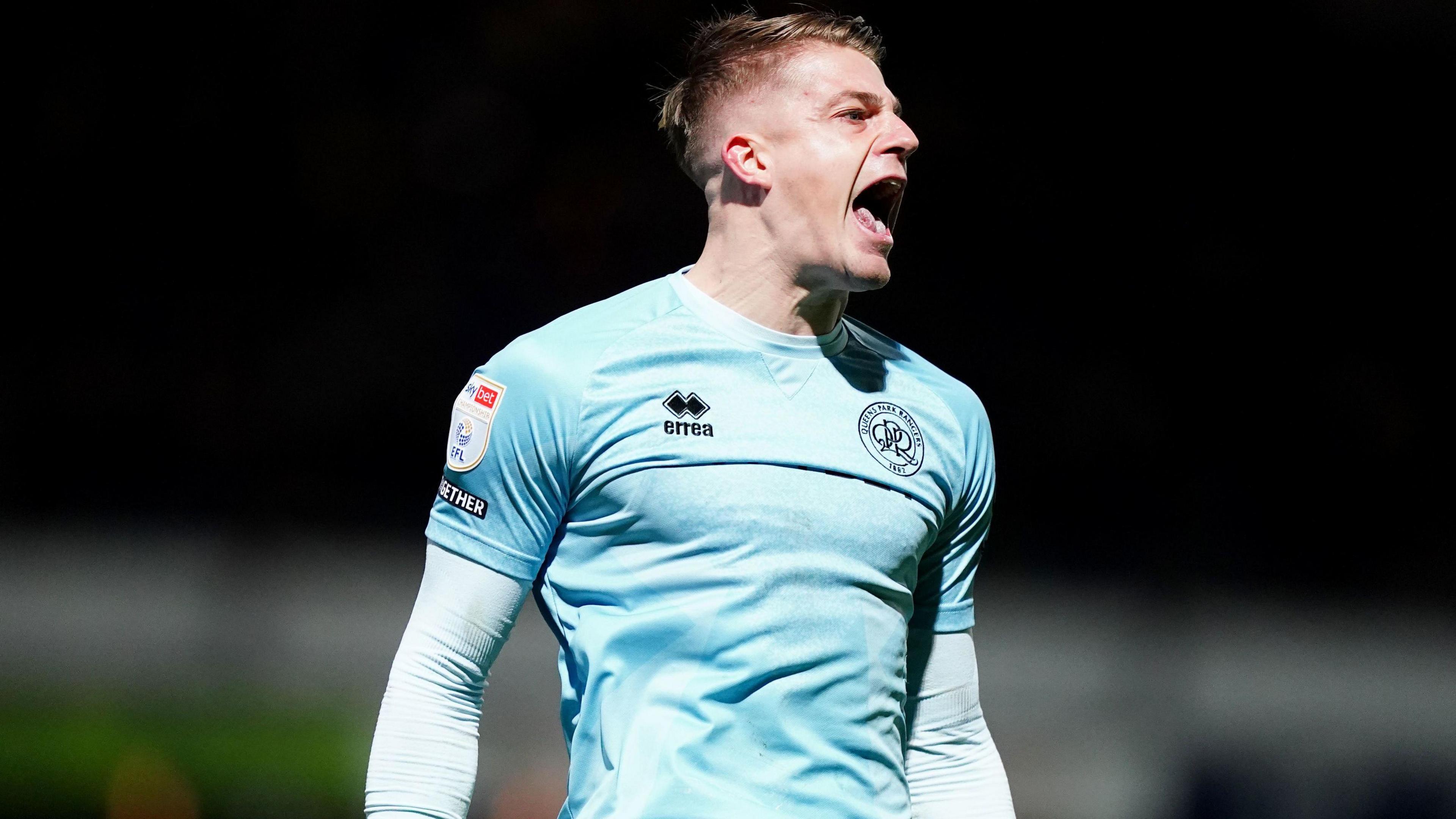 QPR goalkeeper Paul Nardi celebrates after his side beat Luton Town