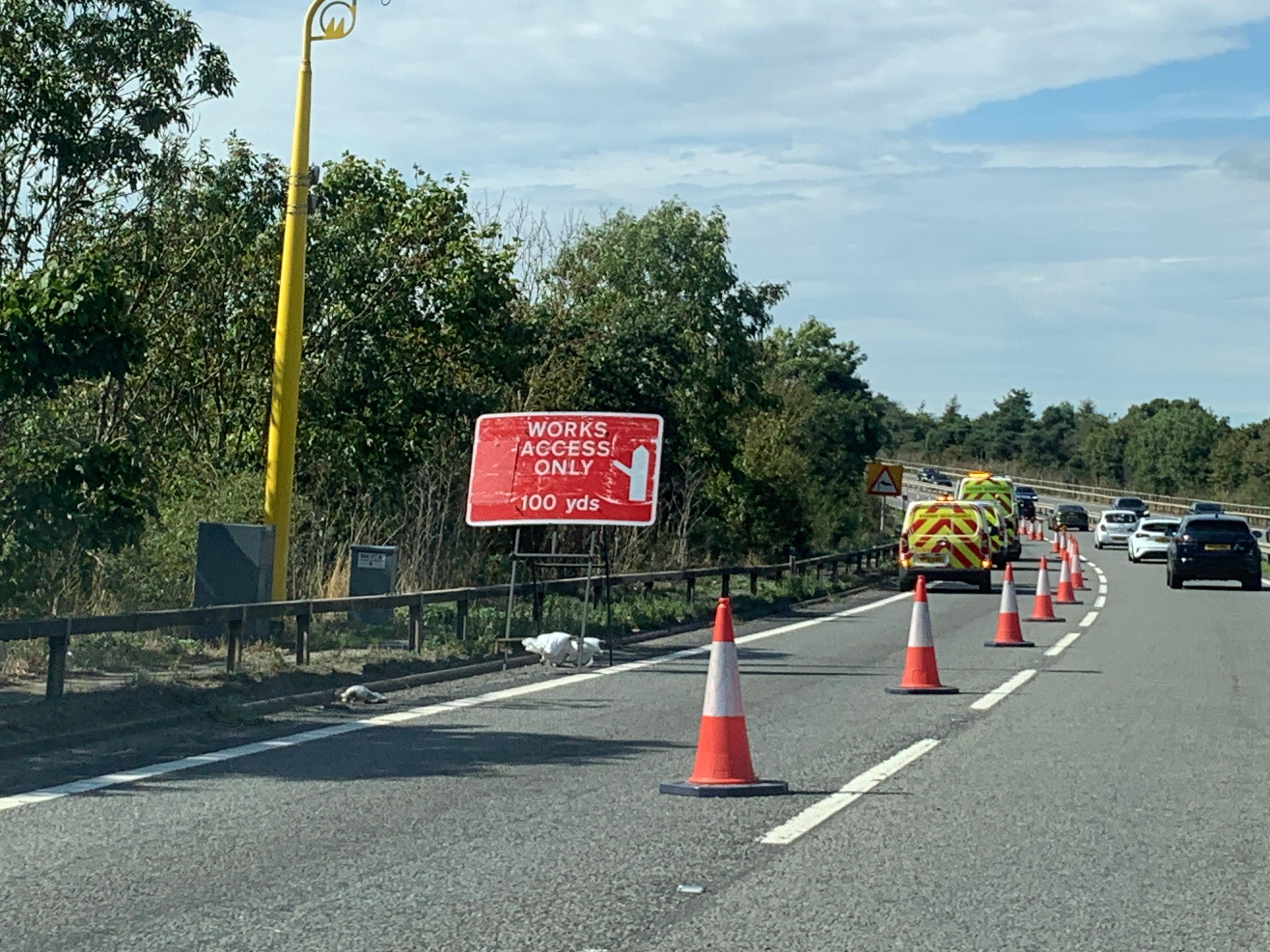 A lane closed on the Orwell Bridge