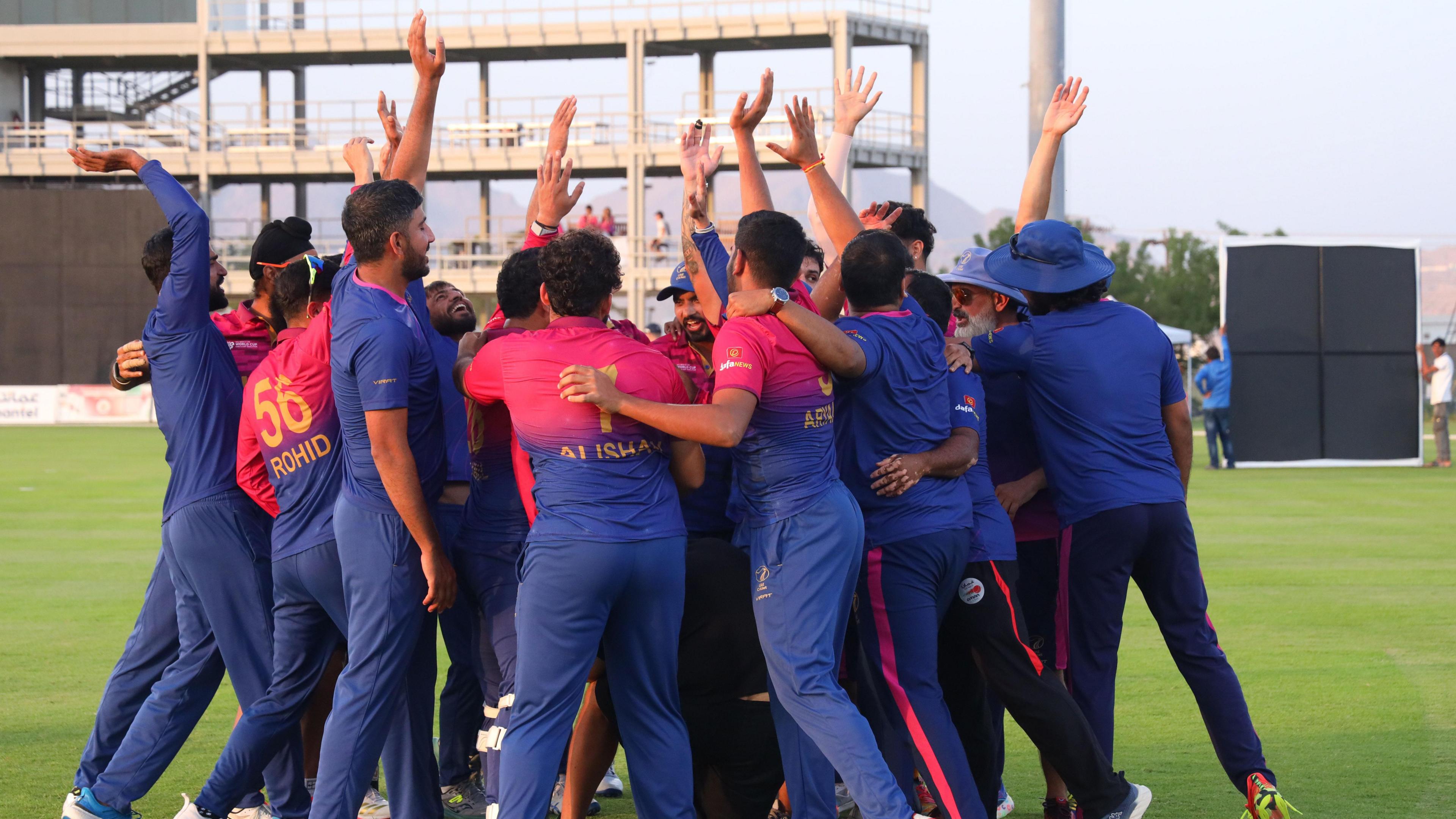 UAE players celebrate reaching the T20 World Cup