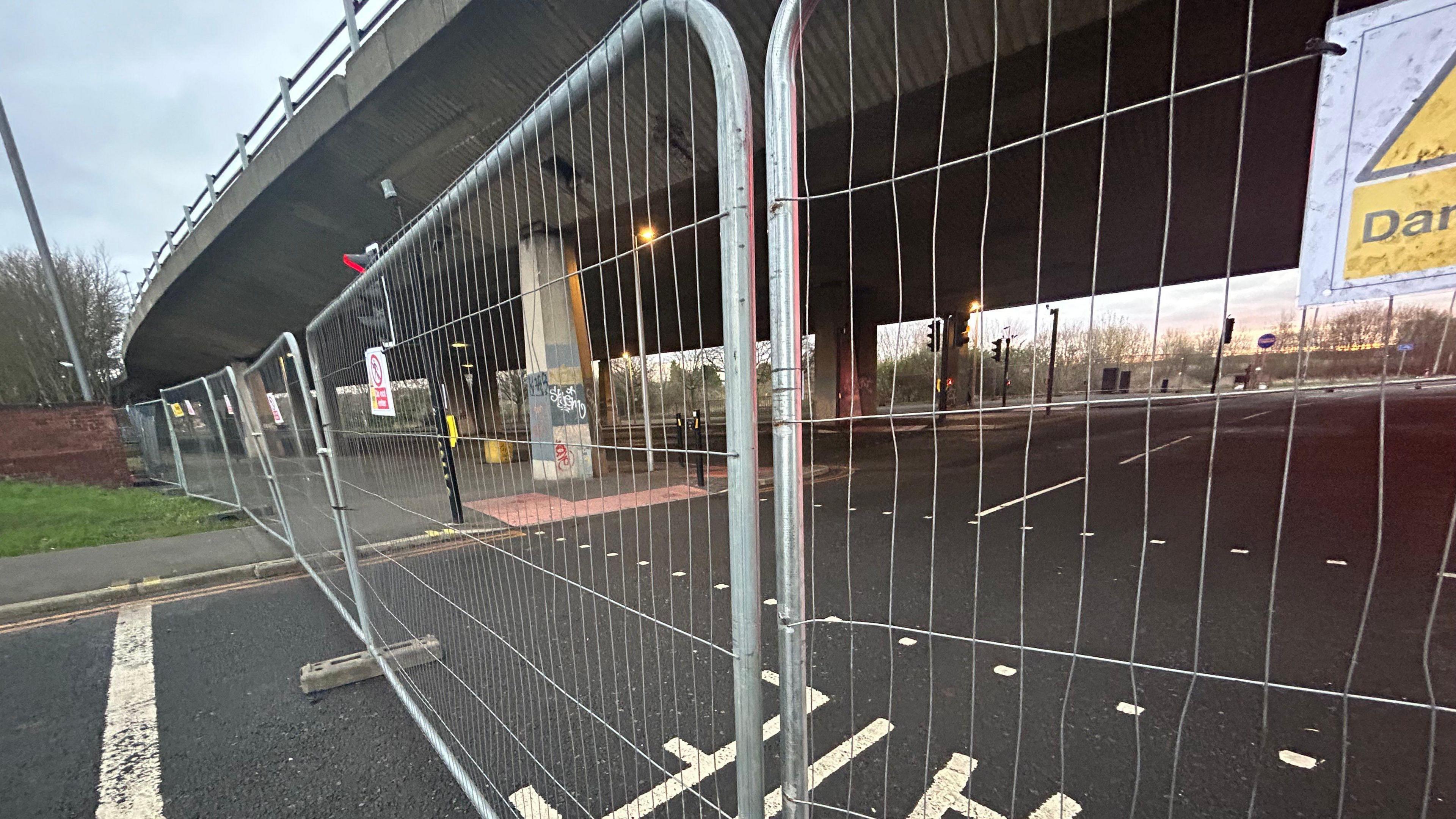 Fencing erected around the flyover in Gateshead