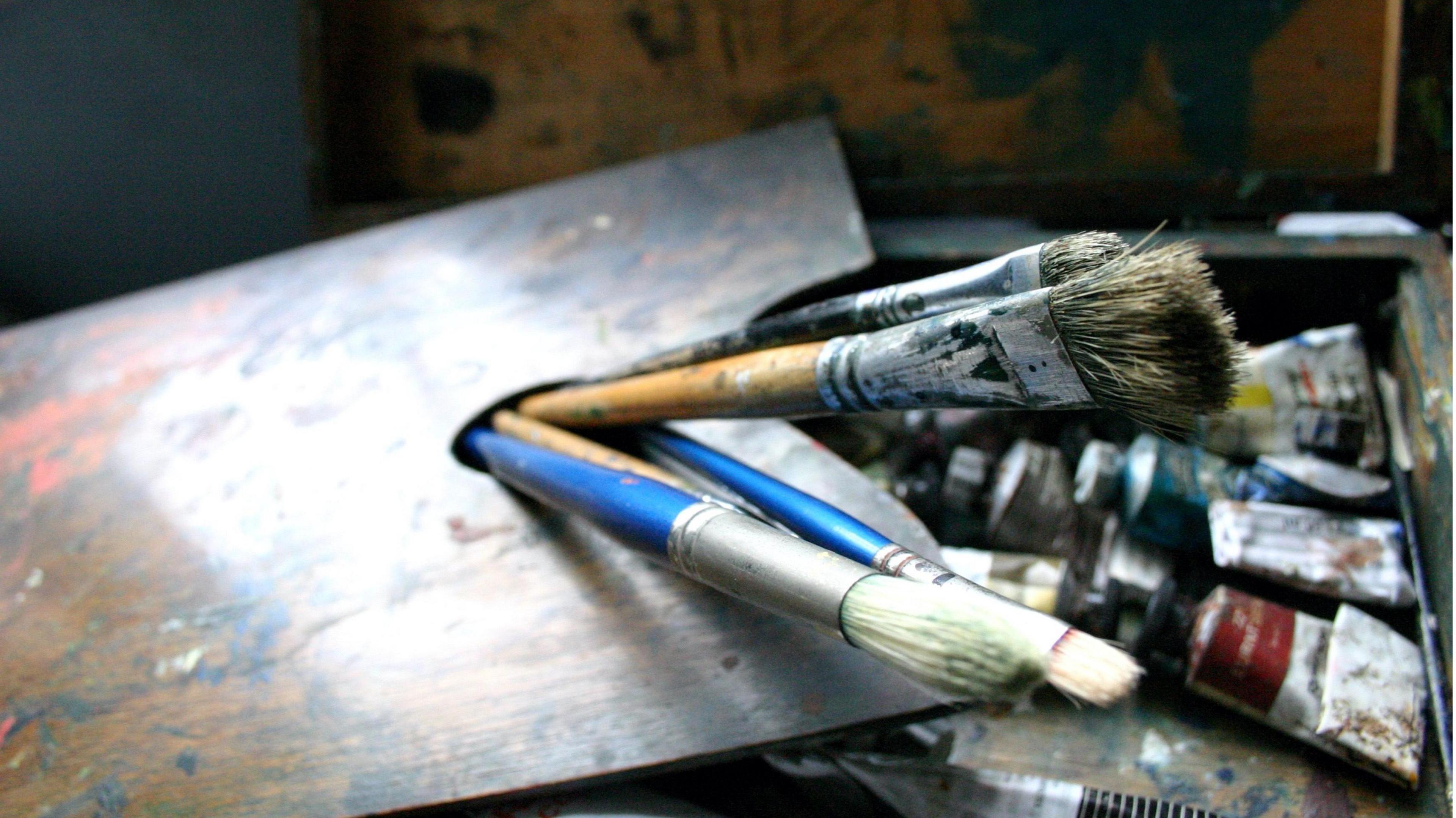 Painting brushes and palette