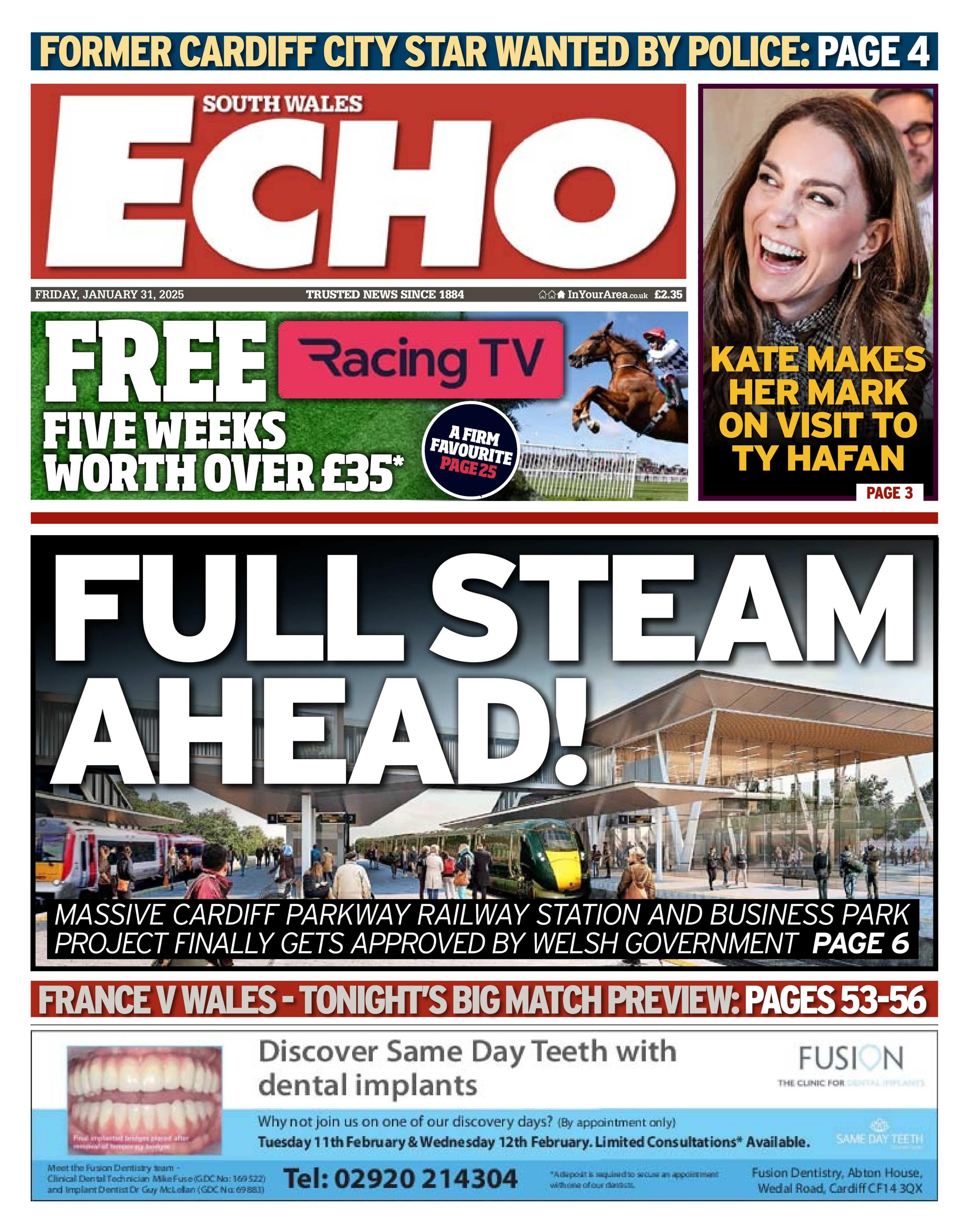 South Wales Echo front page