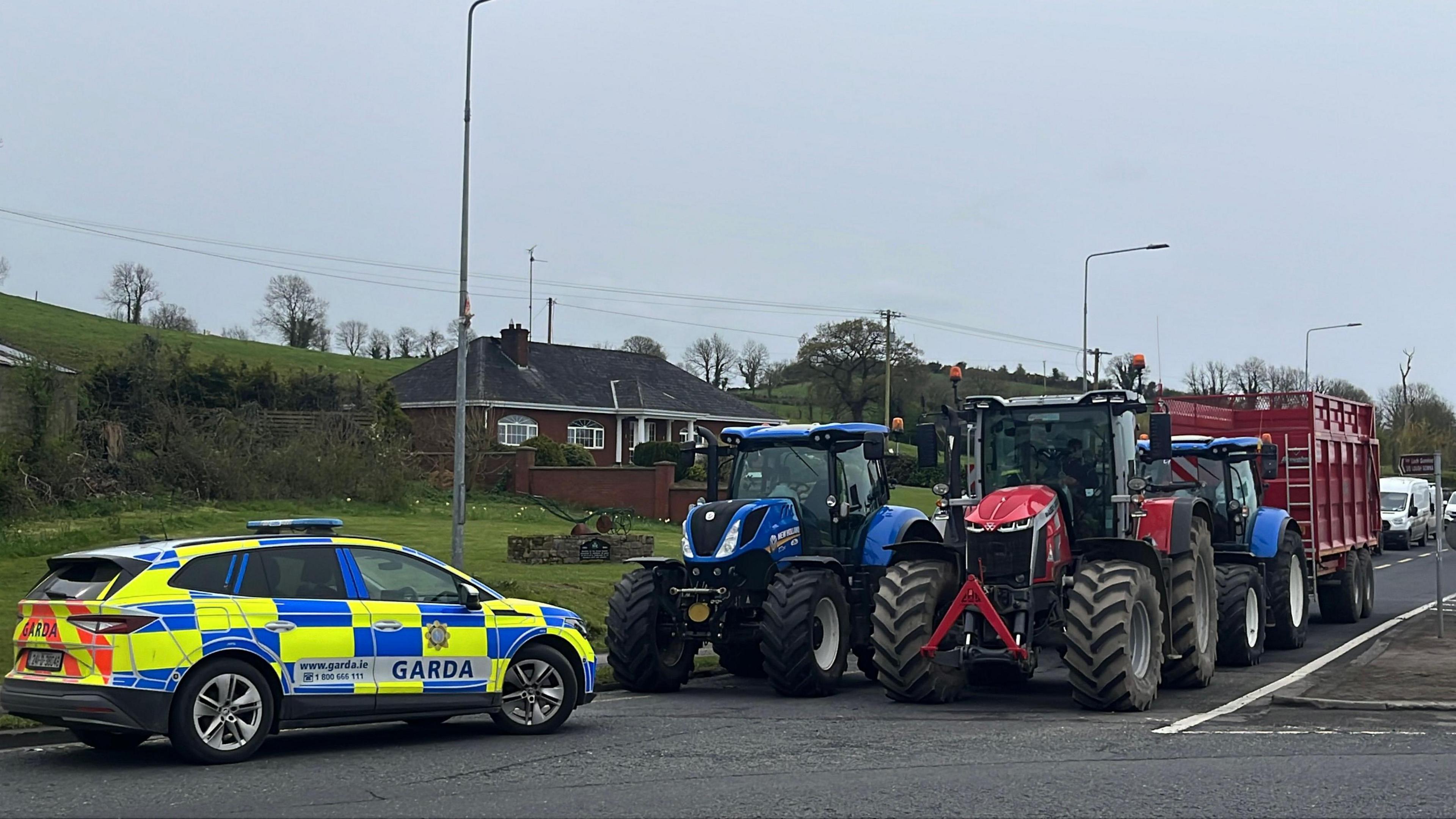 Protesters use tractors and trailers to block the Dublin Road roundabout in Co Cavan,where the N3, N55, and R212 all meet on the Cavan bypass, on the fourth day of a National Fuel Protest against rising fuel prices.