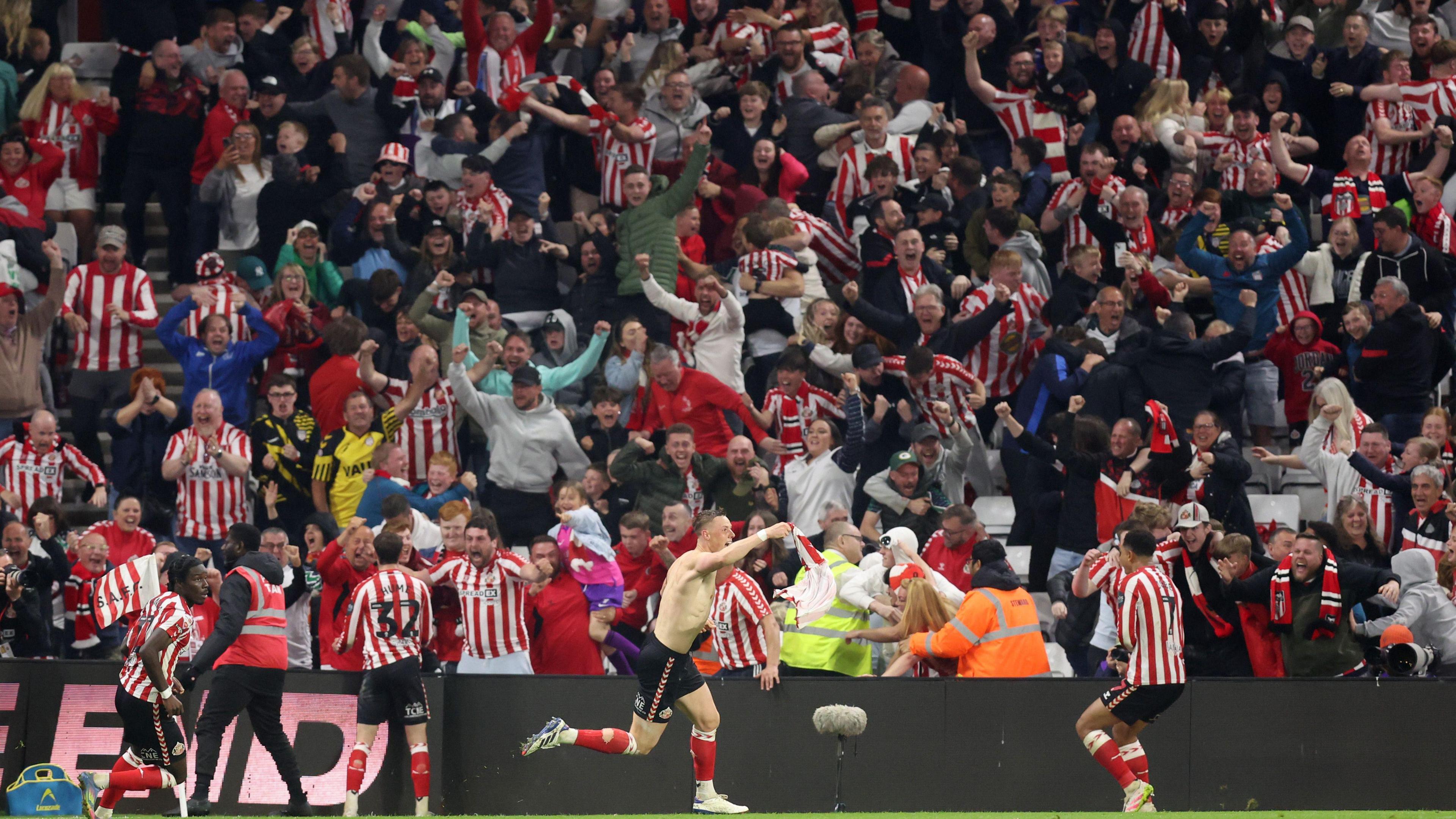 Dan Ballard celebrates his goal against Coventry in the Championship play-off semi-finals