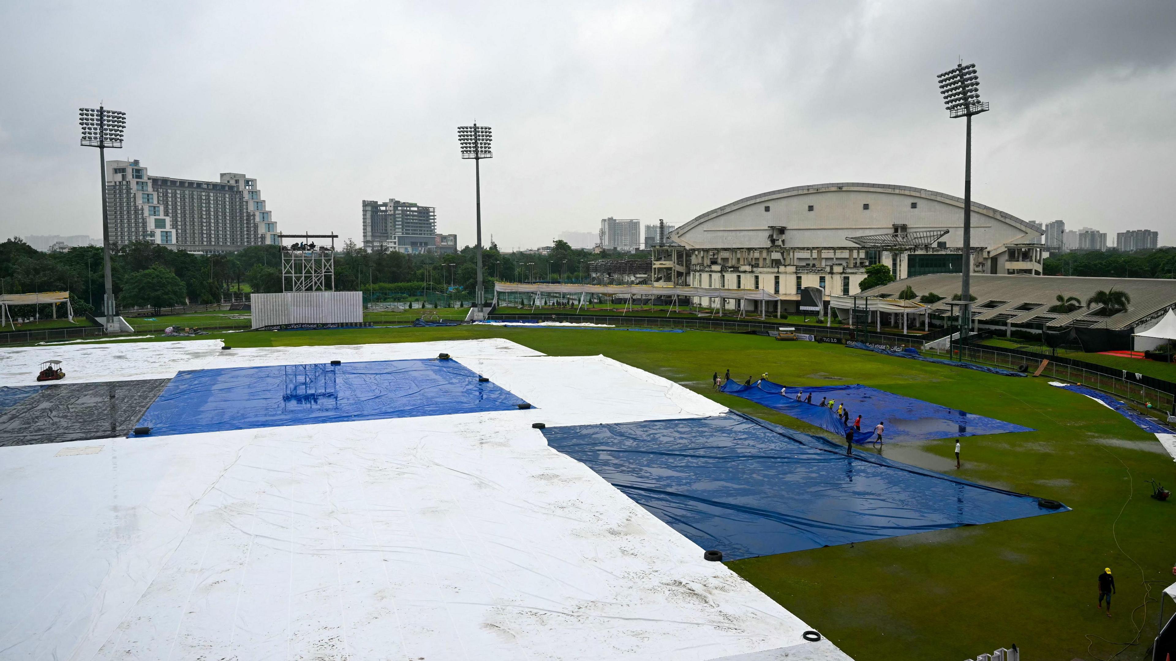 The pitch is covered at Greater Noida