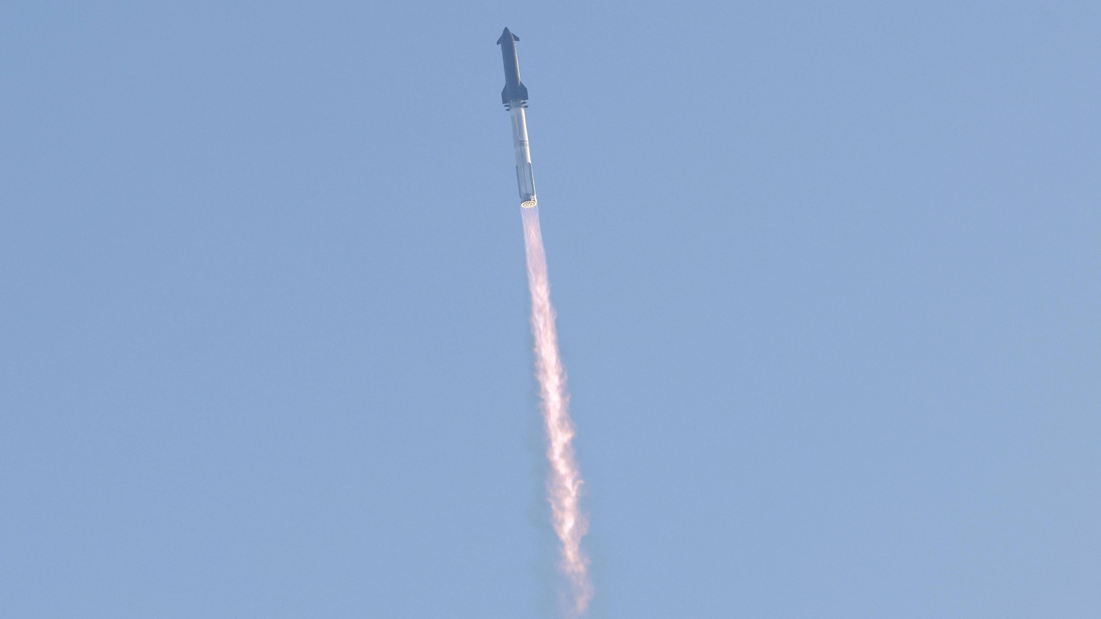 The SpaceX 'Starship' rocket takes off from the company's Starbase facility in Texas, USA.