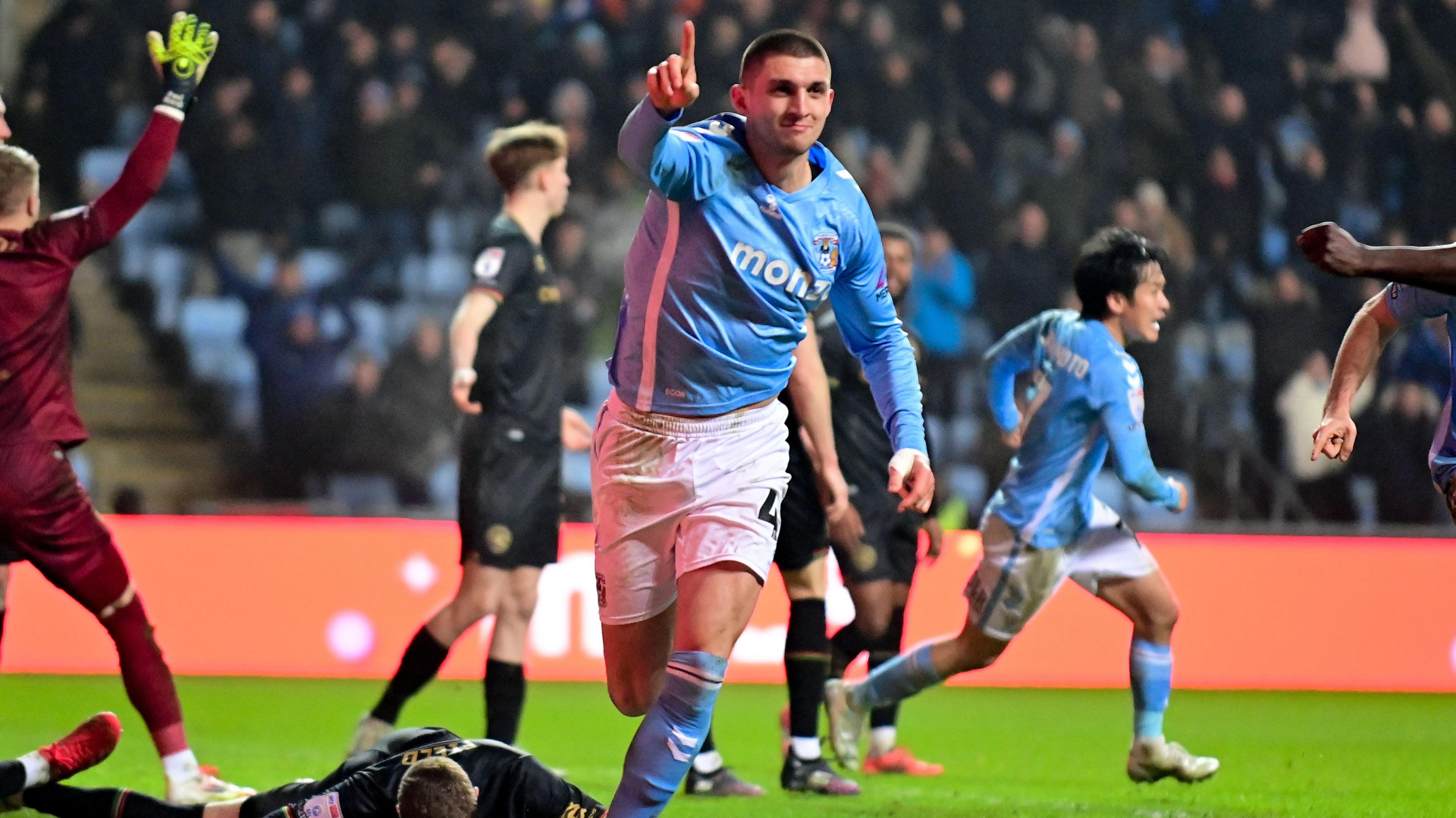 Coventry's Bobby Thomas celebrating scoring the winning goal against QPR