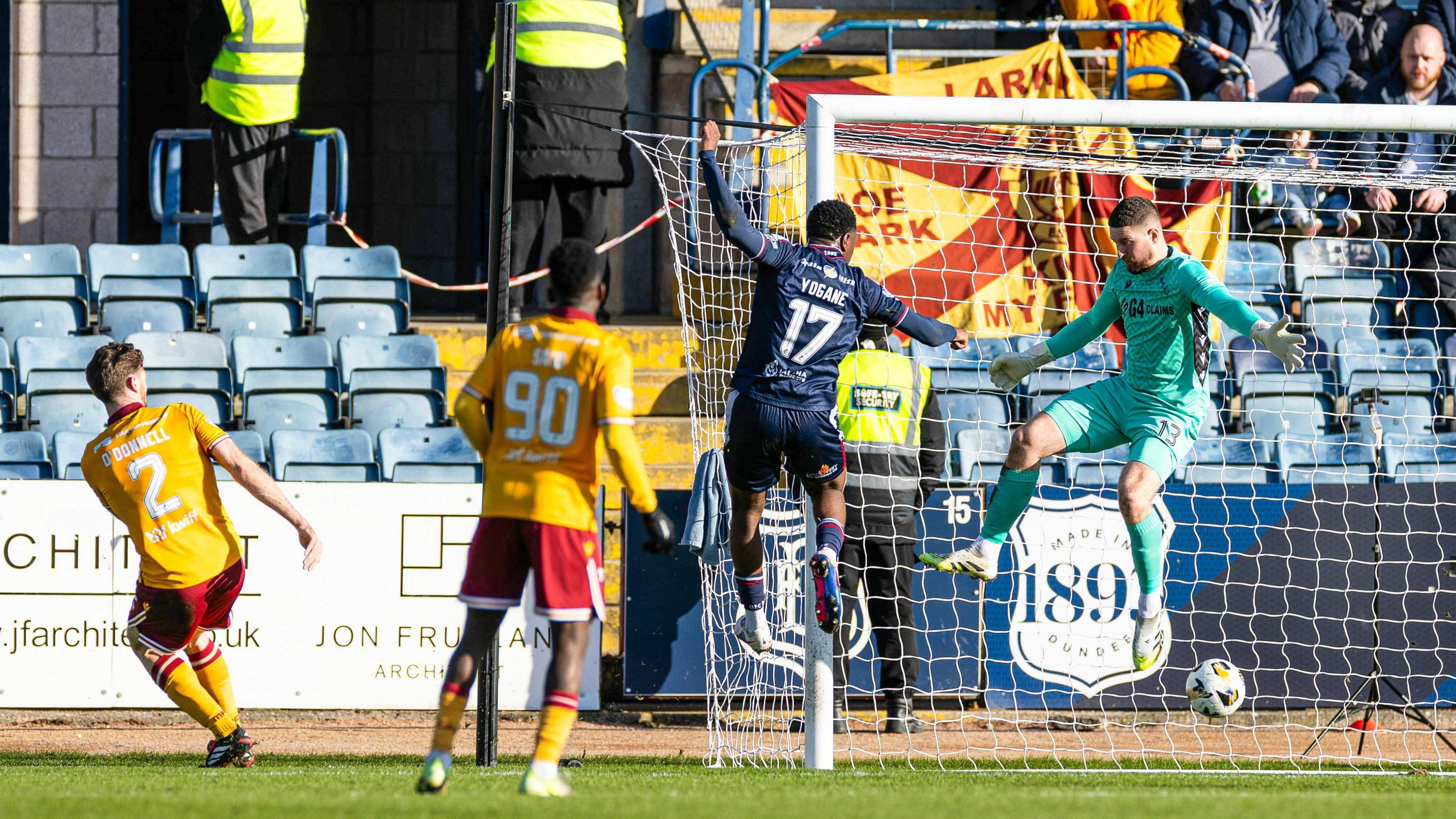 Dundee's Tony Yogane scores his first senior goal