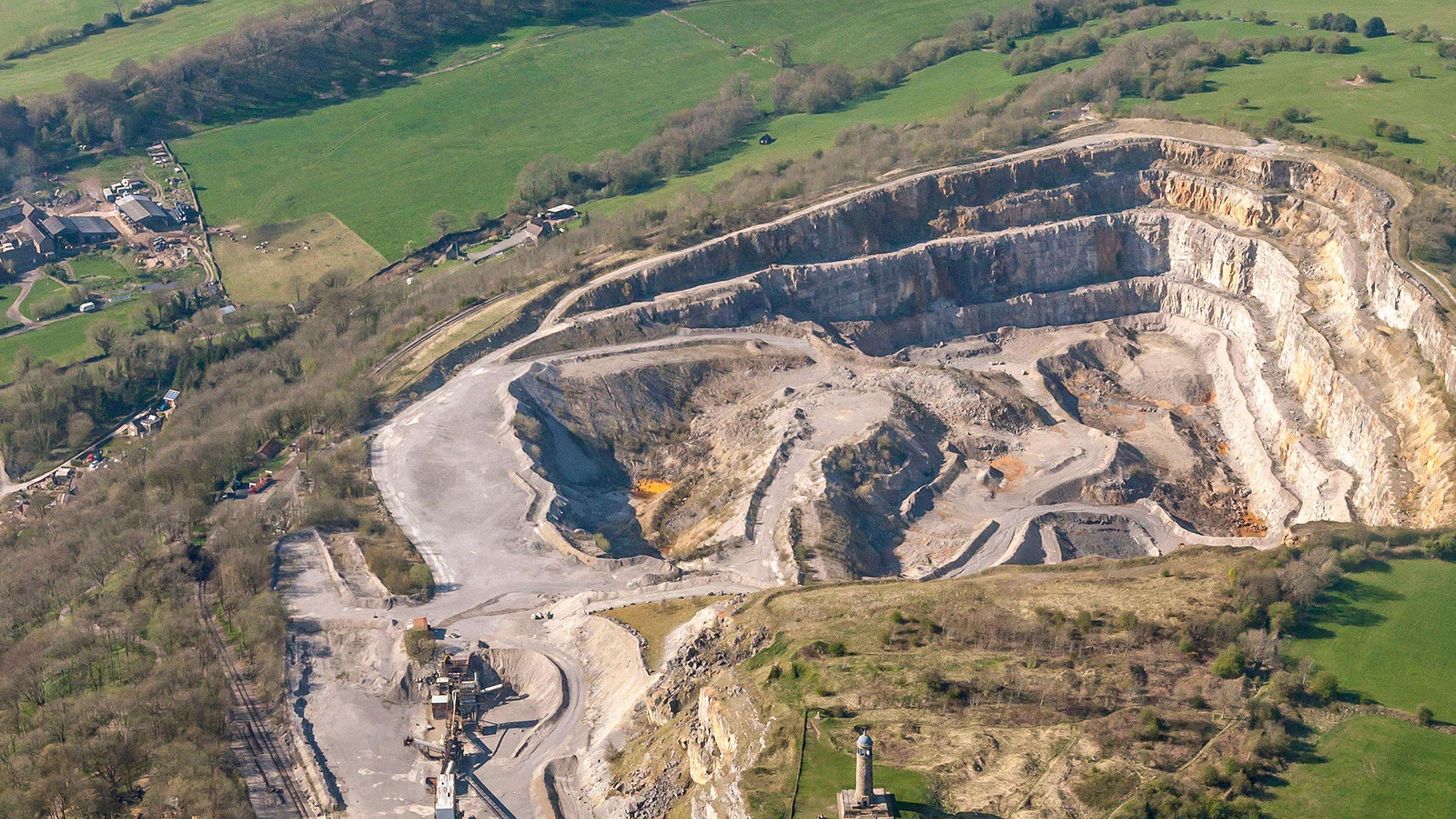 An aerial view of Crich Quarry