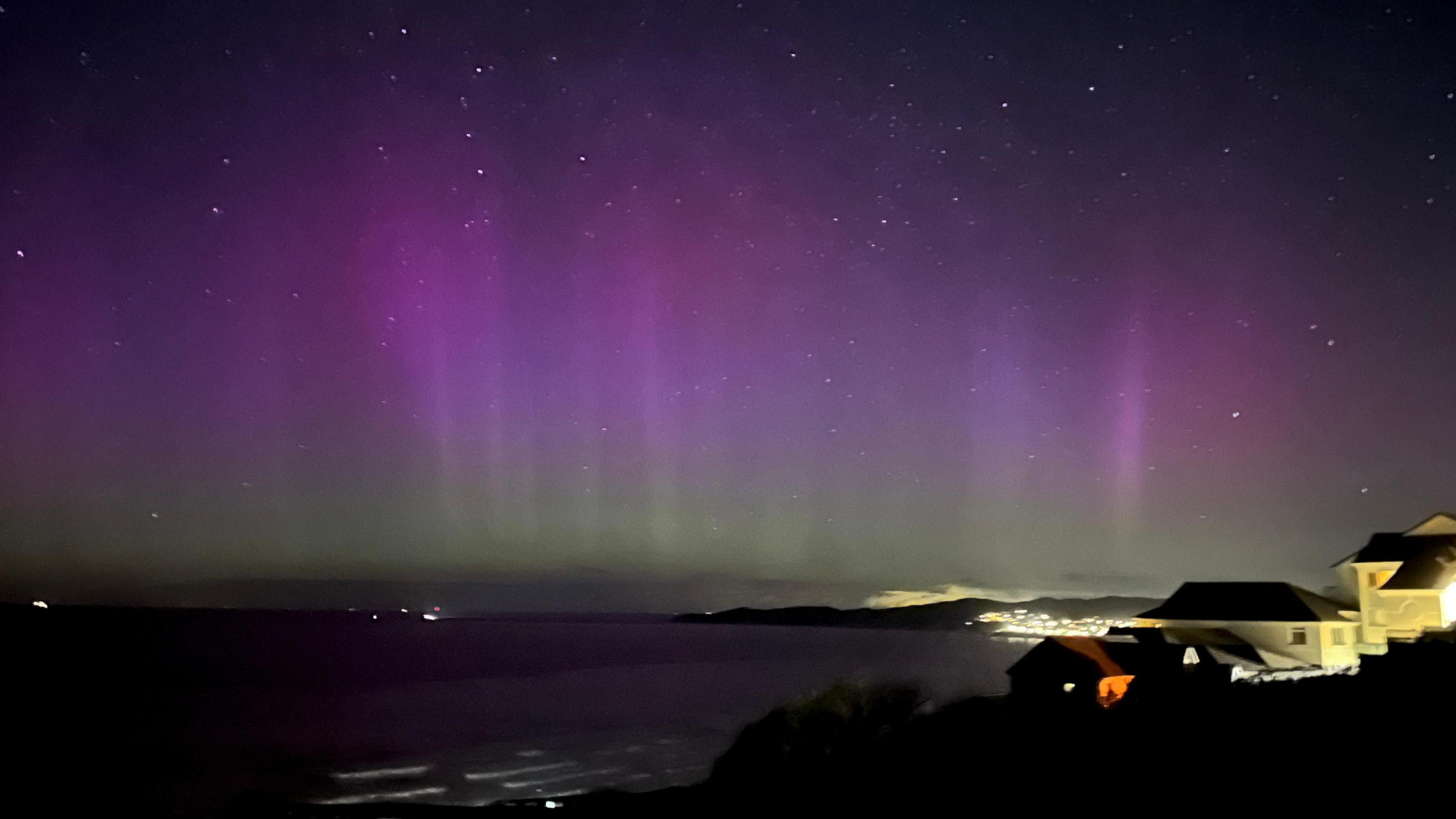 purple hues in the sky of the aurora.