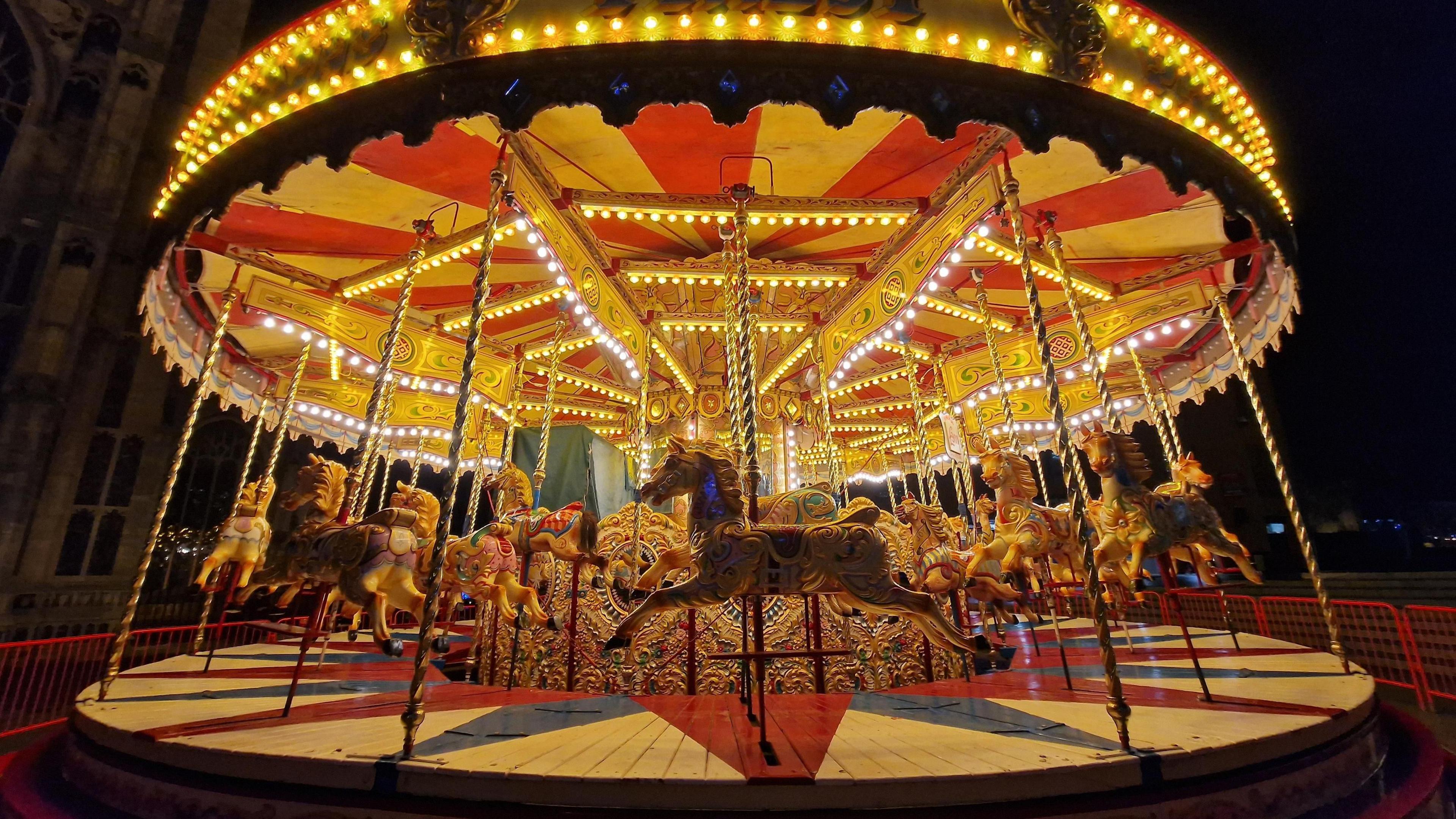 A carousel at night