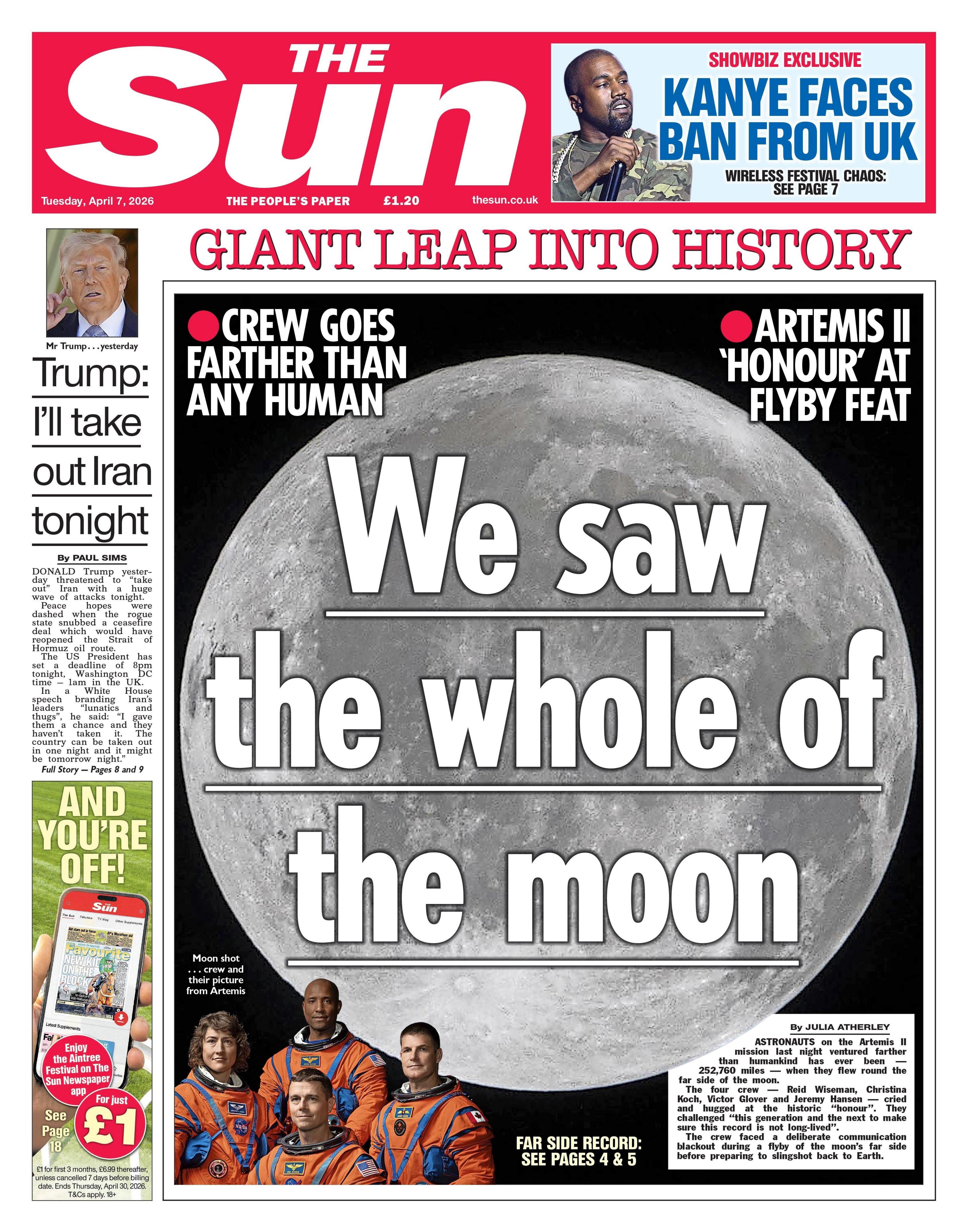 Titulli në faqen e parë të gazetës “The Sun” thotë: “Ne e pamë të gjithë hënën”.