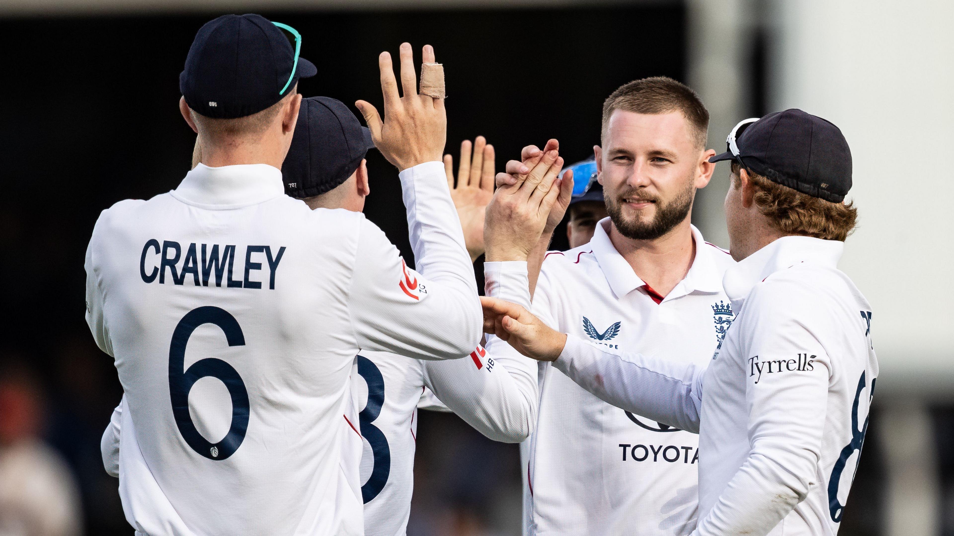 Gus Atkinson celebrates a wicket