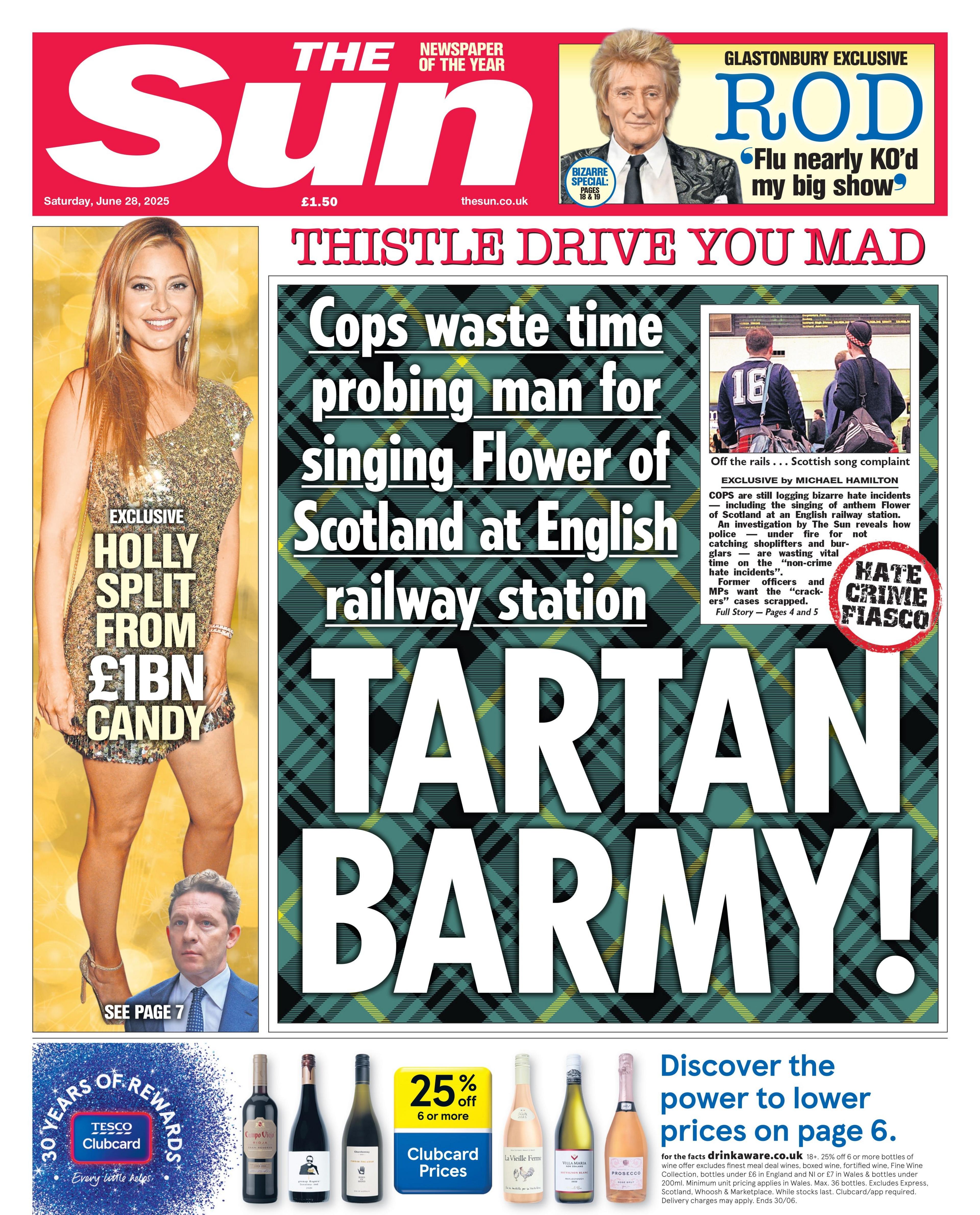 The headline on the front page of the Sun reads: "Tartan barmy!"
