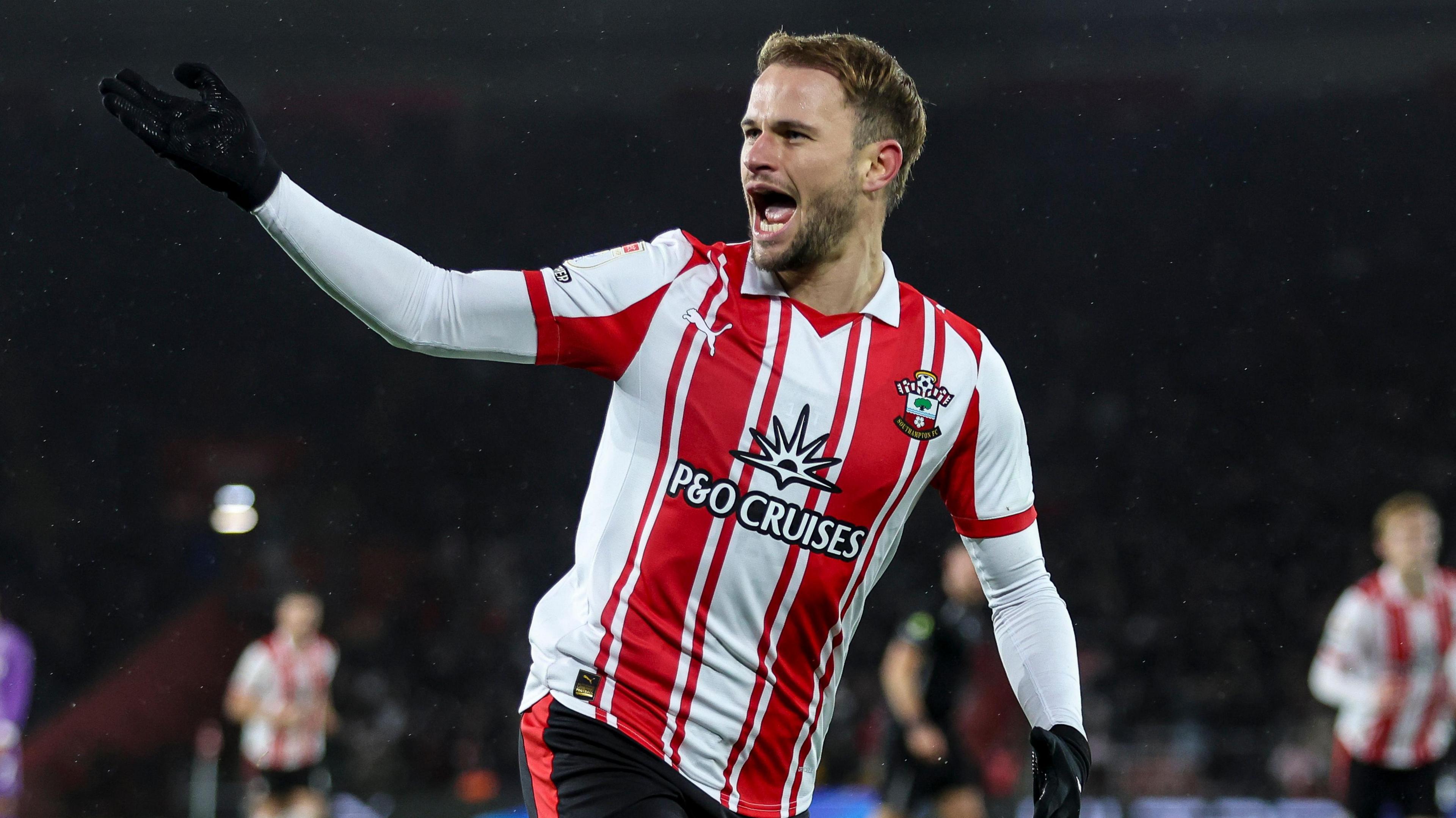 Leo Scienza celebrates after scoring for Southampton against Sheffield United