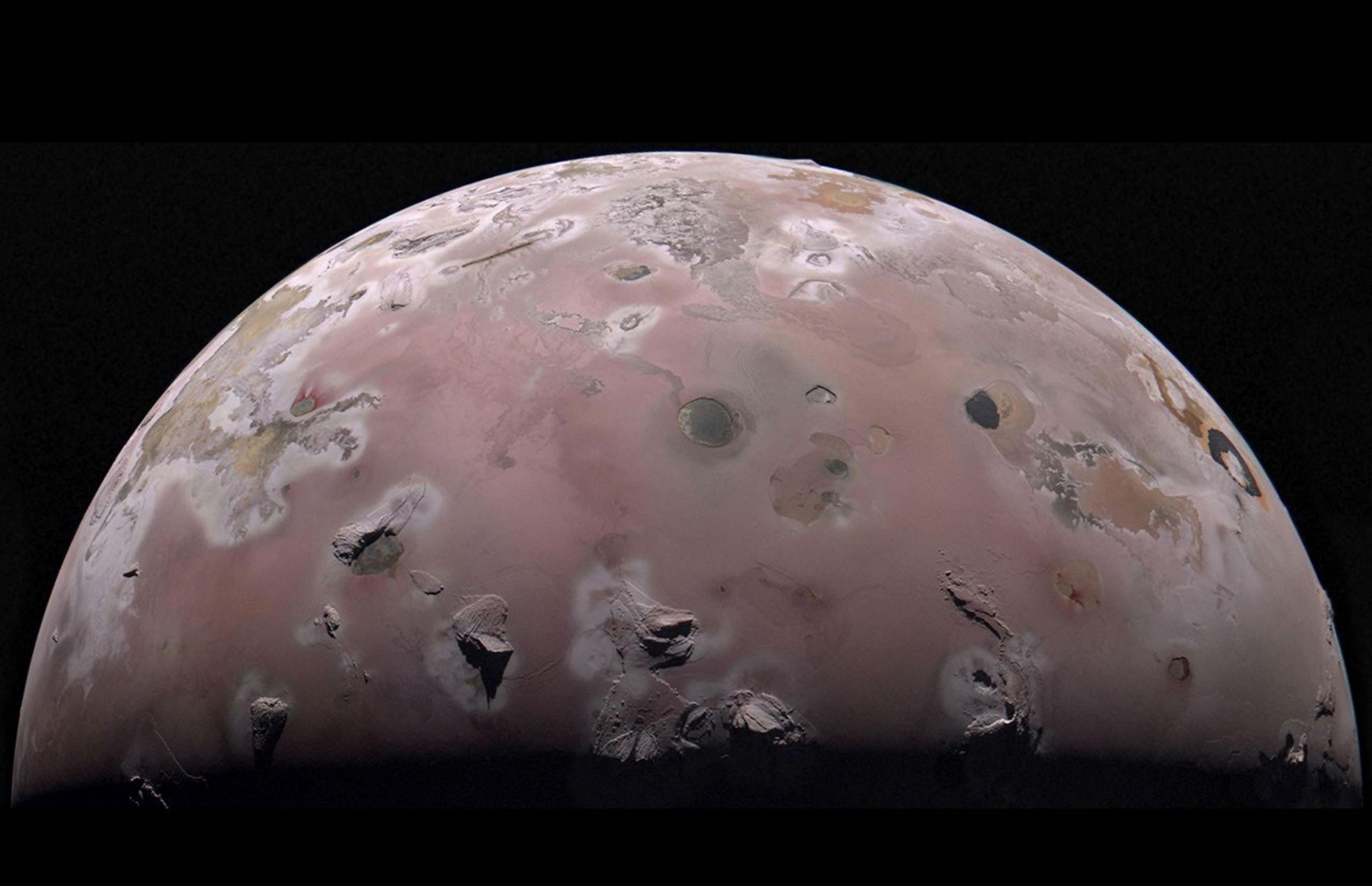 Jupiter's moon Io: The hugely active volcanic surface of Io was captured by NASA's Juno observer in 2023.