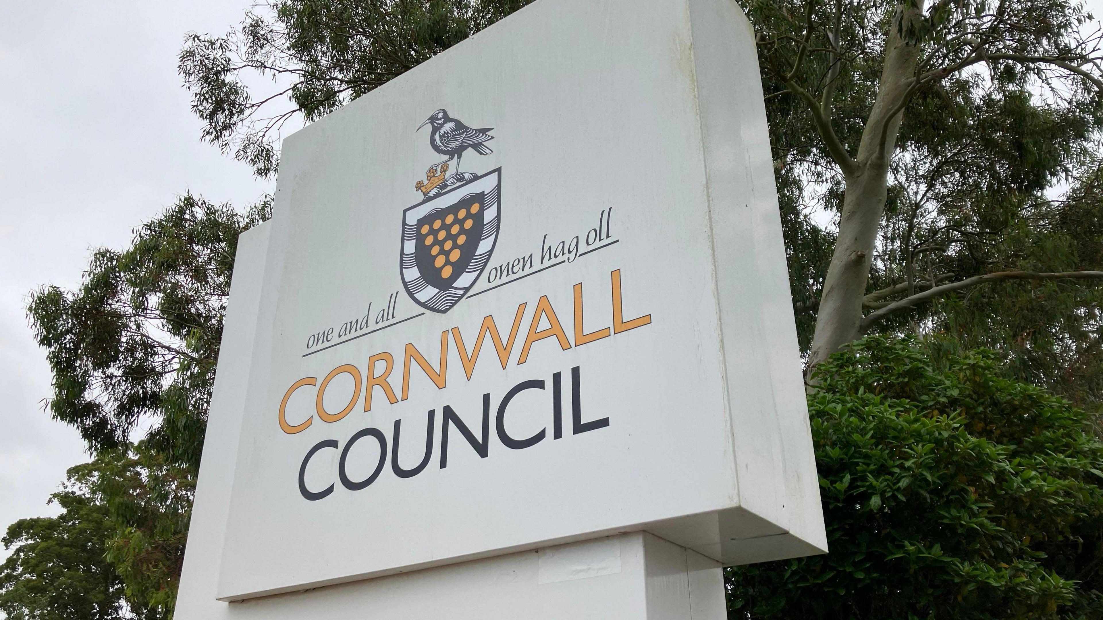 Cornwall Council sign in front of a tree