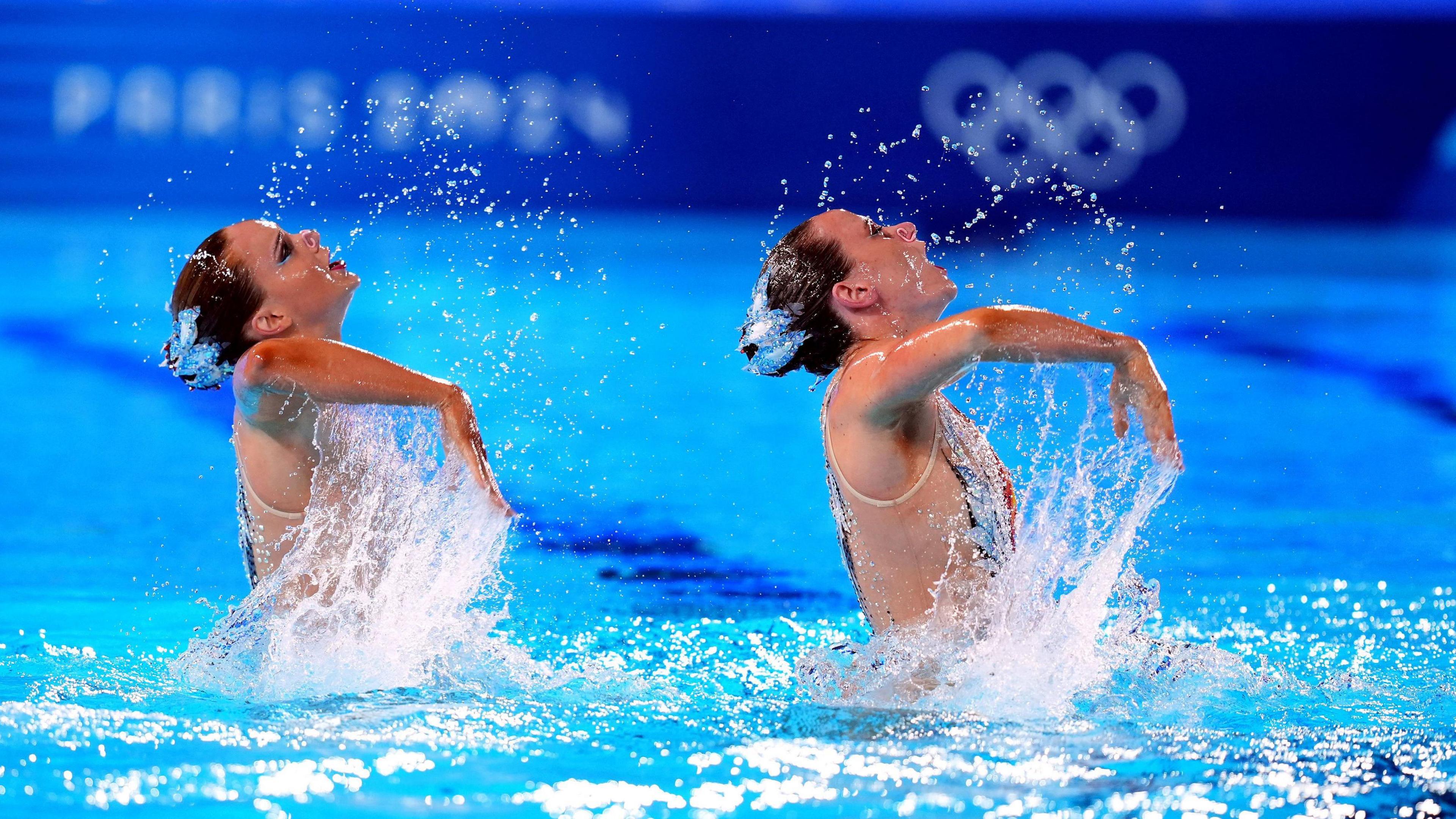 Great Britain's Kate Shortman and Isabelle Thorpe during the Duet Free Routine at the Aquatics Centre on the fifteenth day of the 2024 Paris Olympic Games in France