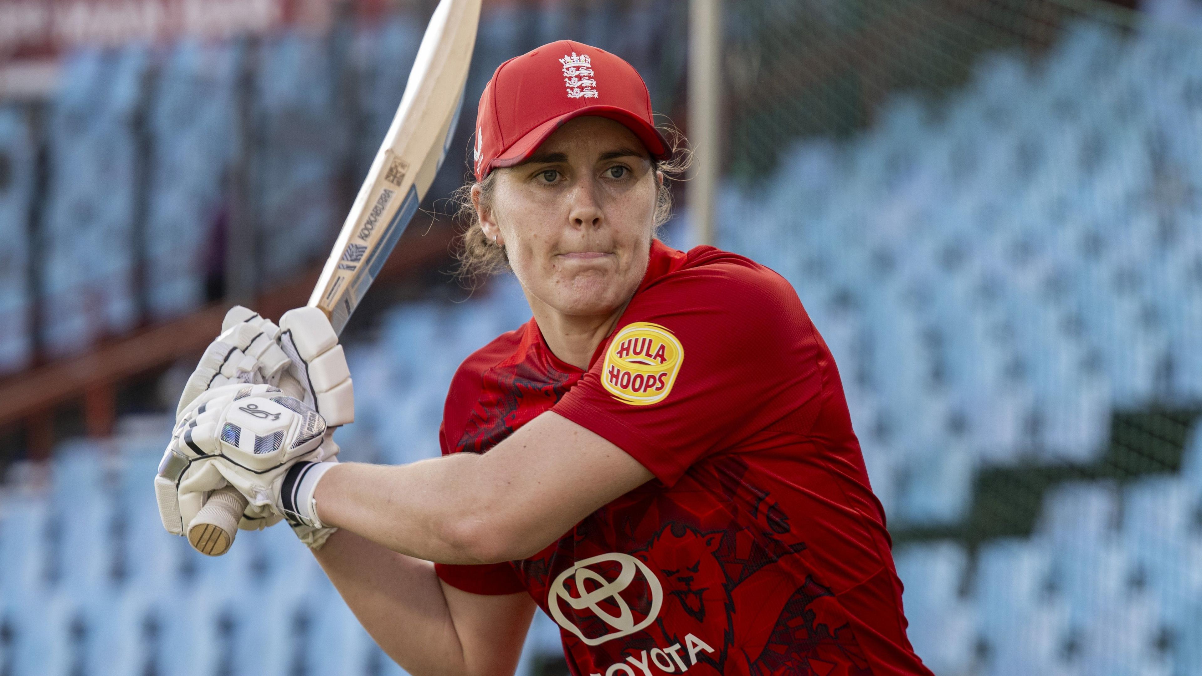 Nat Sciver-Brunt plays a pull shot in the nets