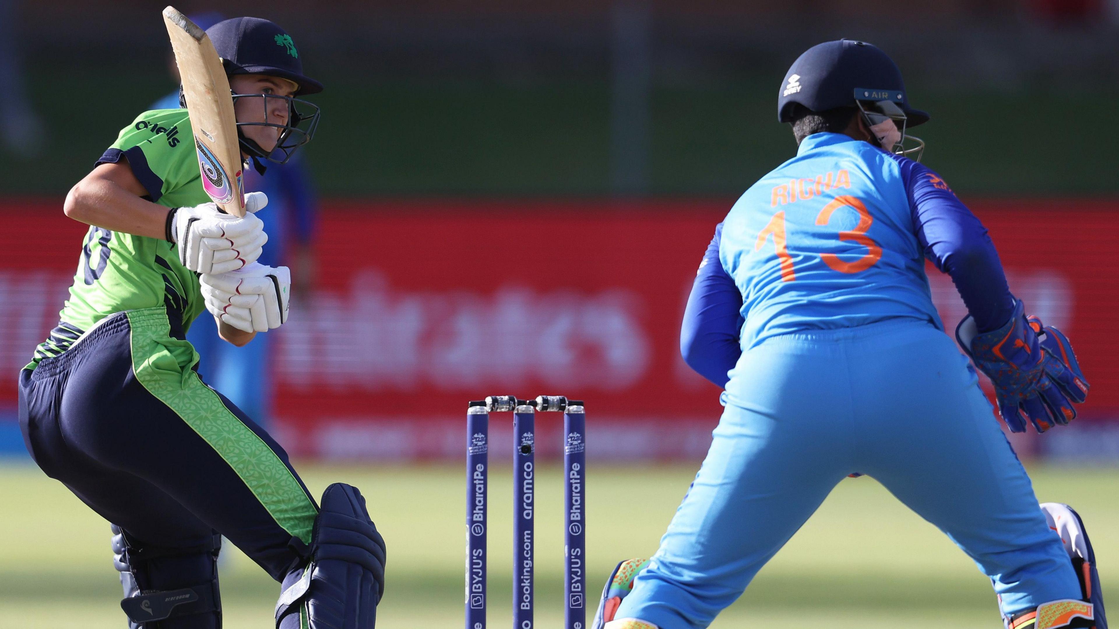 Gaby Lewis in action for Ireland against India in the 2023 T20 World Cup in South Africa