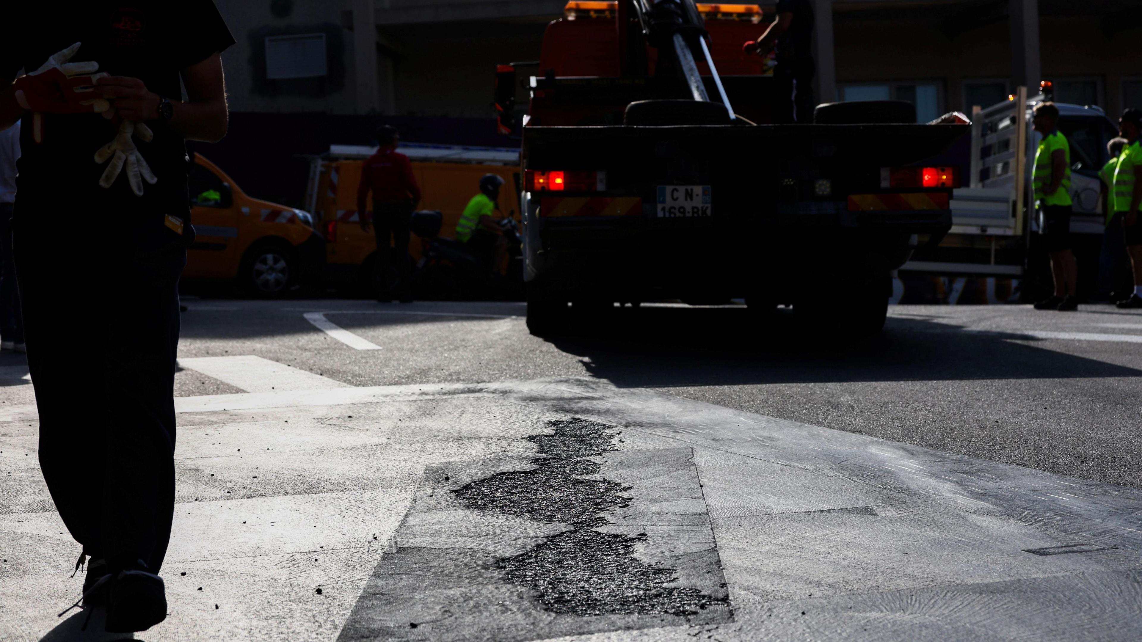 Damage to the track surface at the Monaco Grand Prix