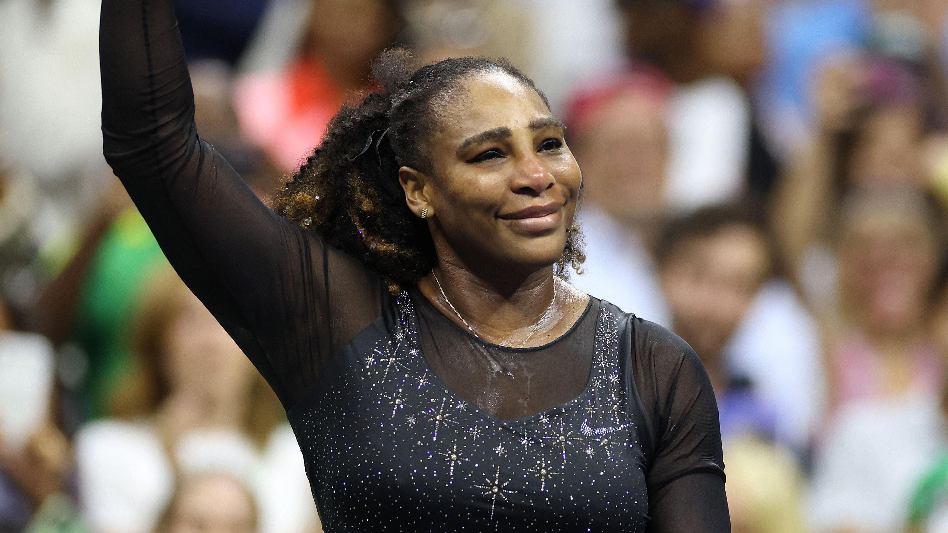 Serena Williams waves after her final match at the 2022 US Open
