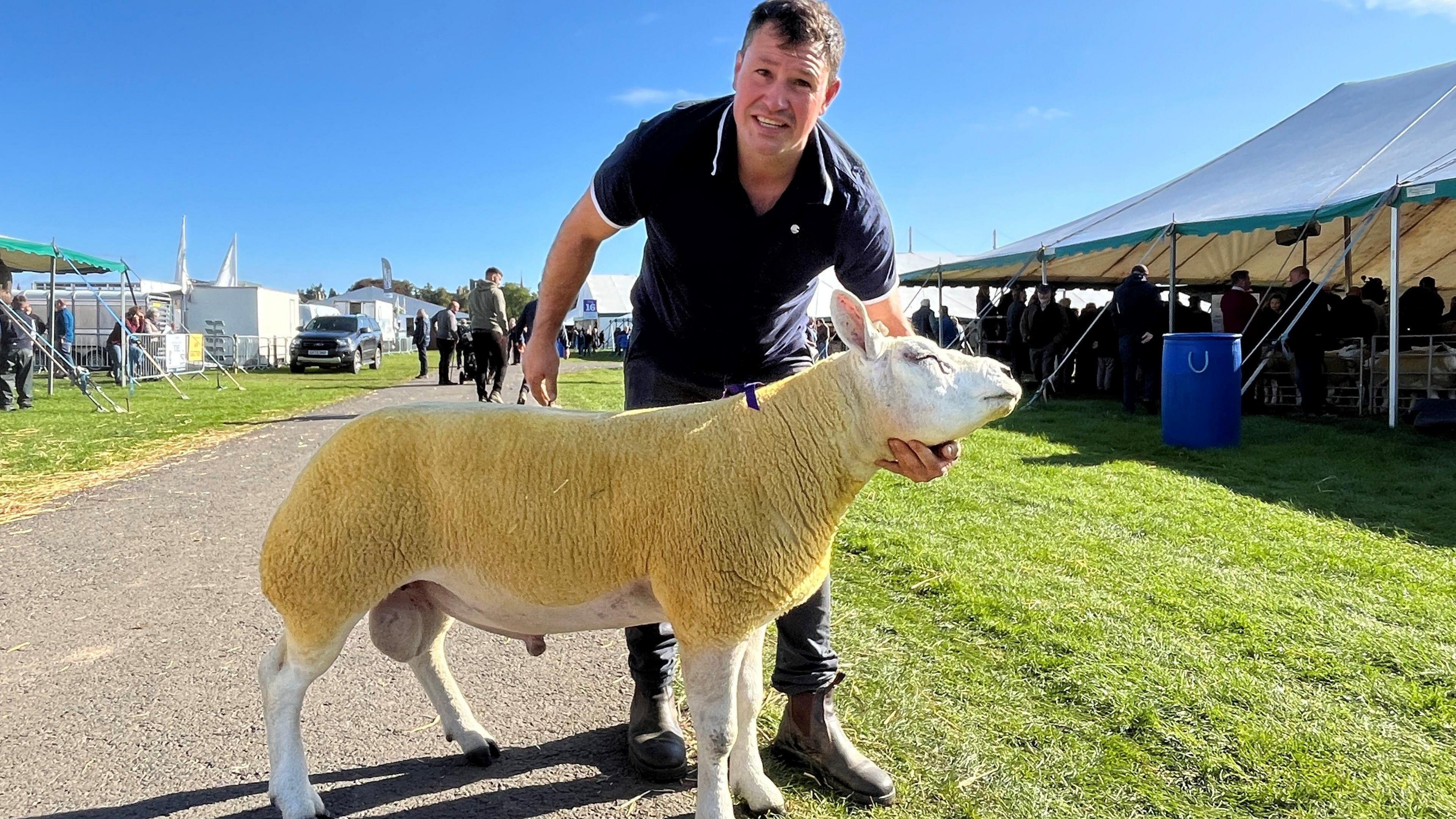 David Gray from near Selkirk with his £35,000 Texel tup