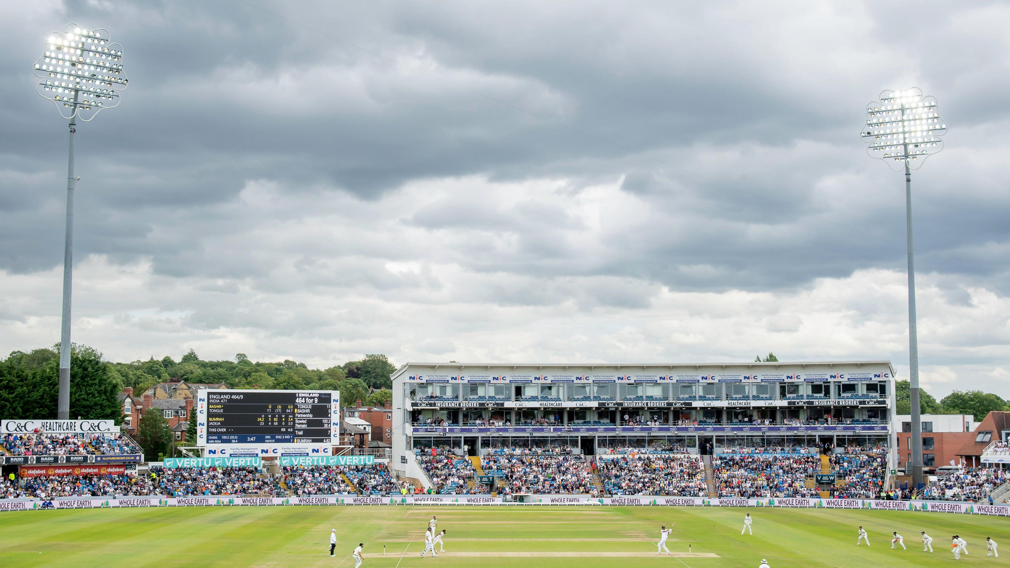 A side-on view of Headingley during the England v India Test