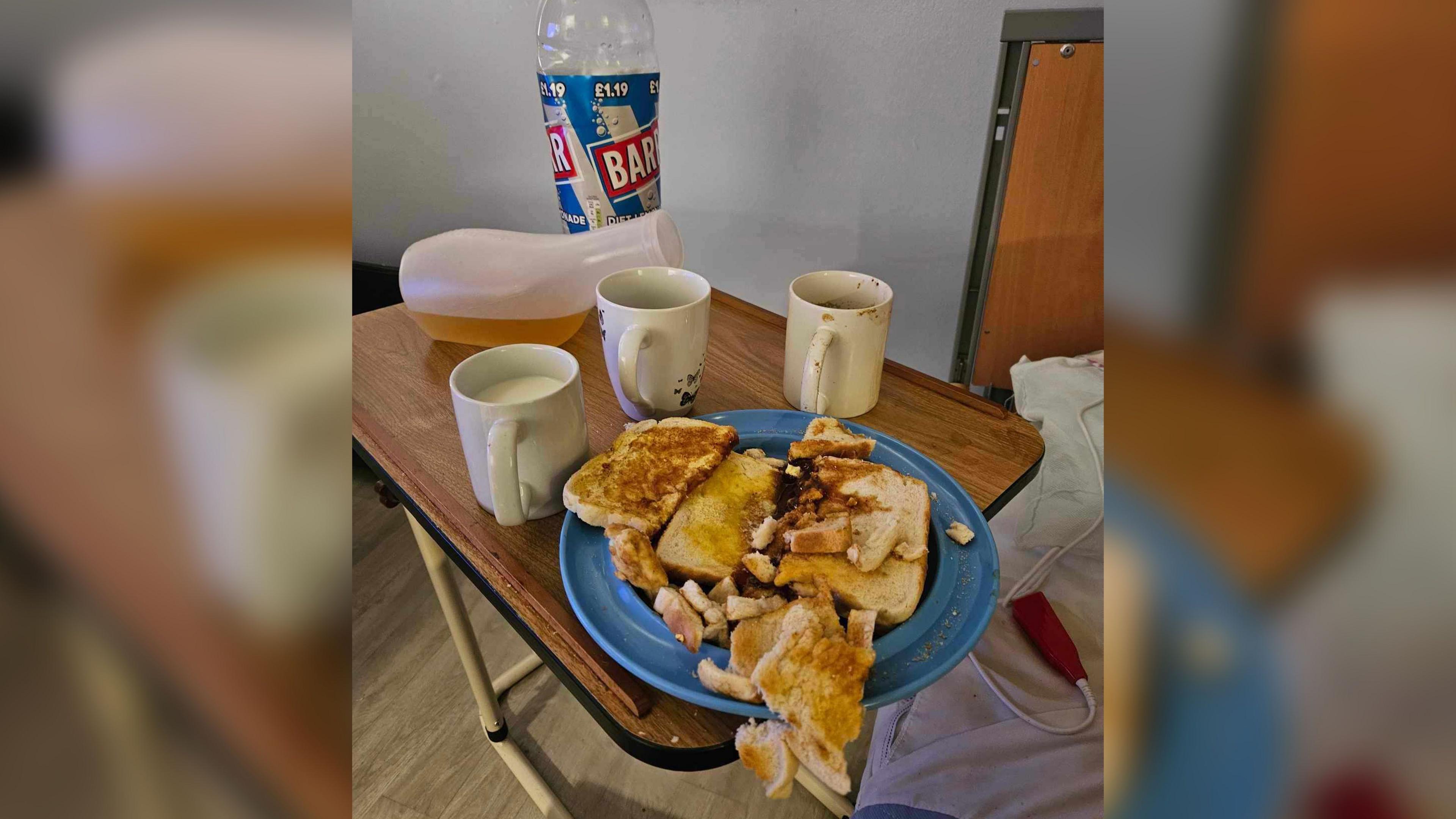 A urine bottle stored on a person's breakfast table at a Liverpool care home