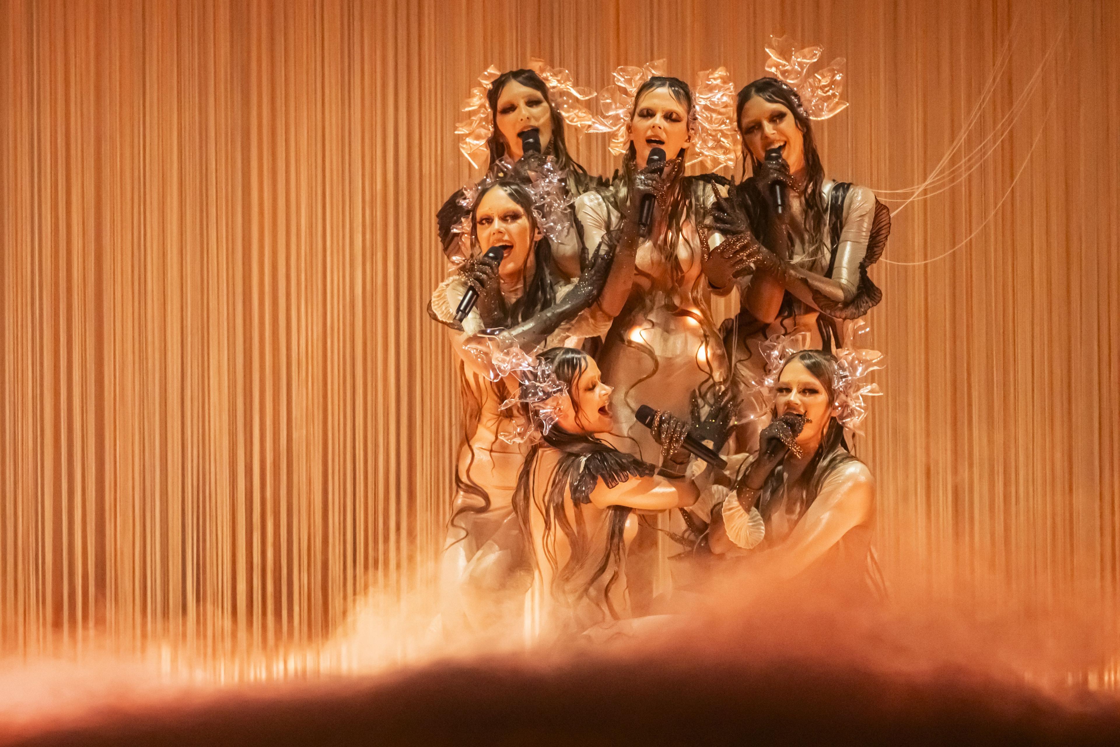 Latvia's Tautumeitas perform the song "Bur man laimi"