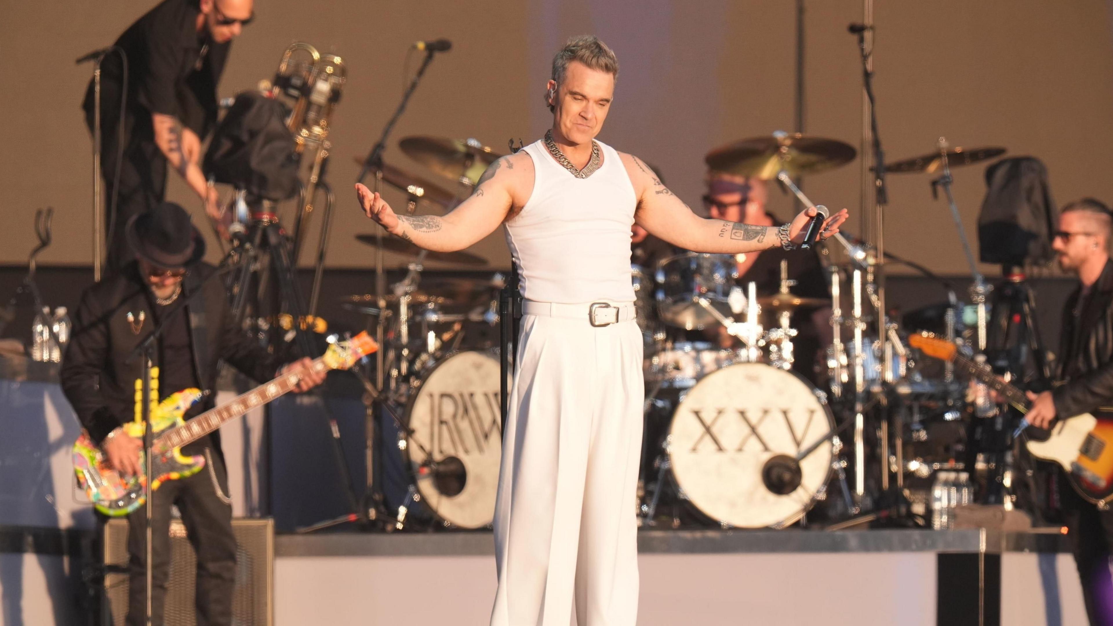 Robbie Williams on stage in 2024 at BST Hyde Park in London