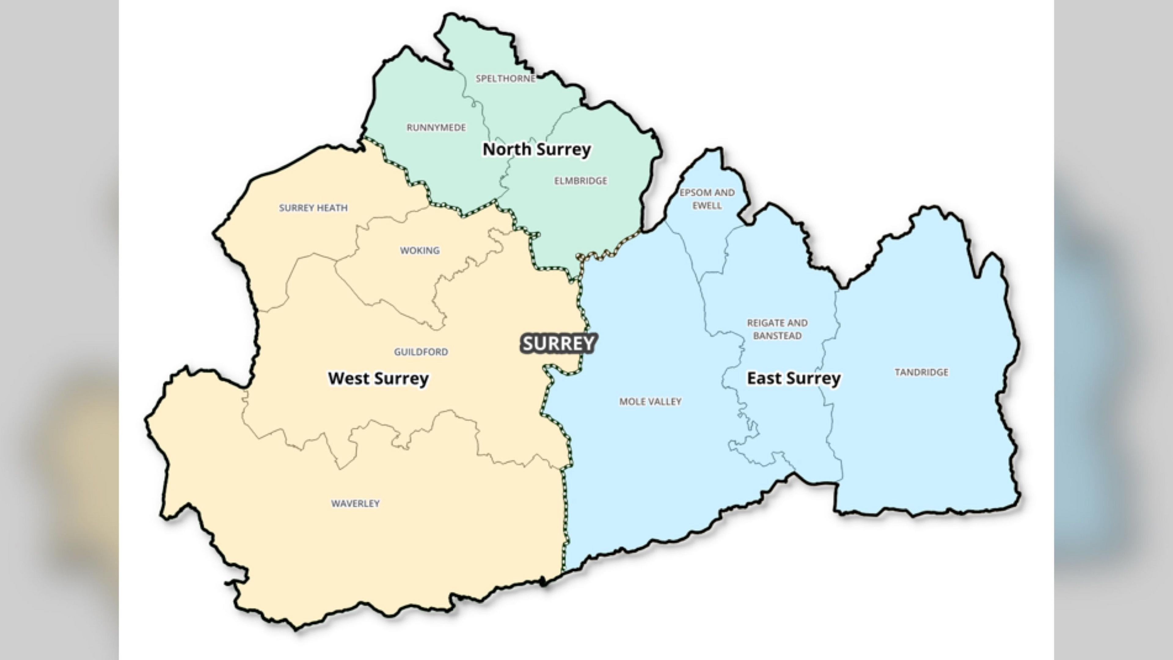 A map showing the areas the three authorities would cover.