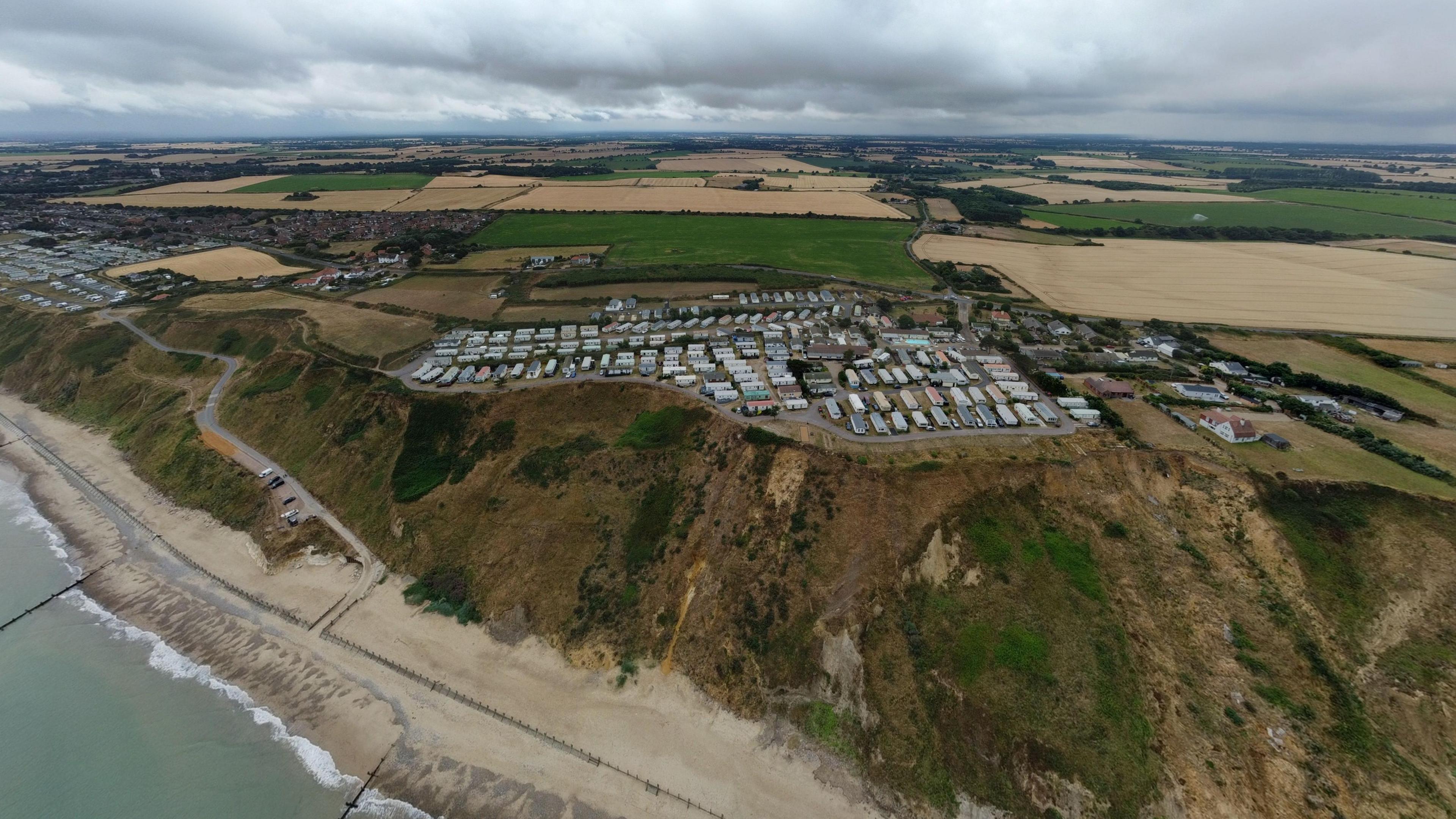 Aerial view of Trimingham House caravan park in Norfolk 