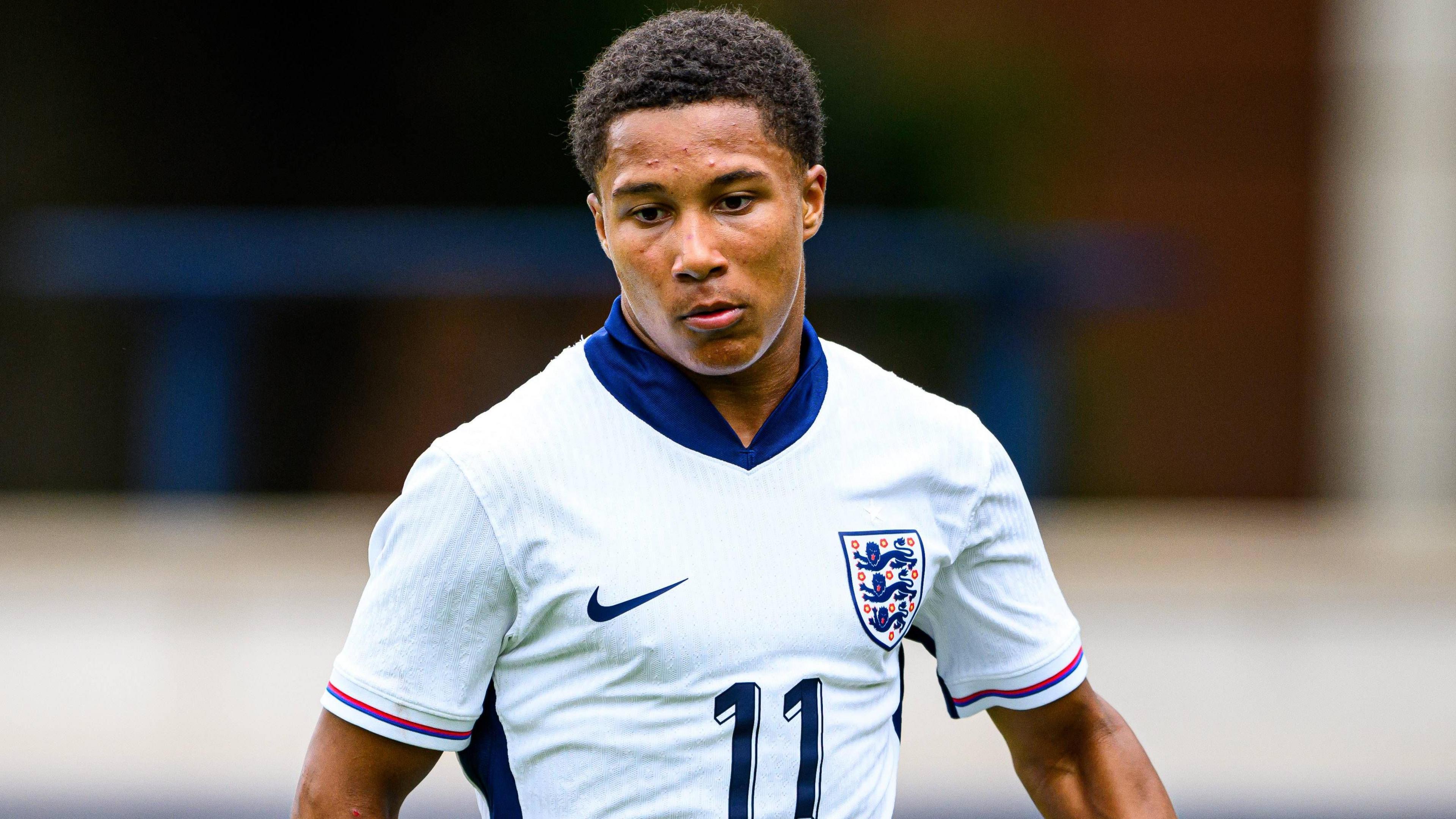 Ajay Tavares in action for the England youth team in 2025